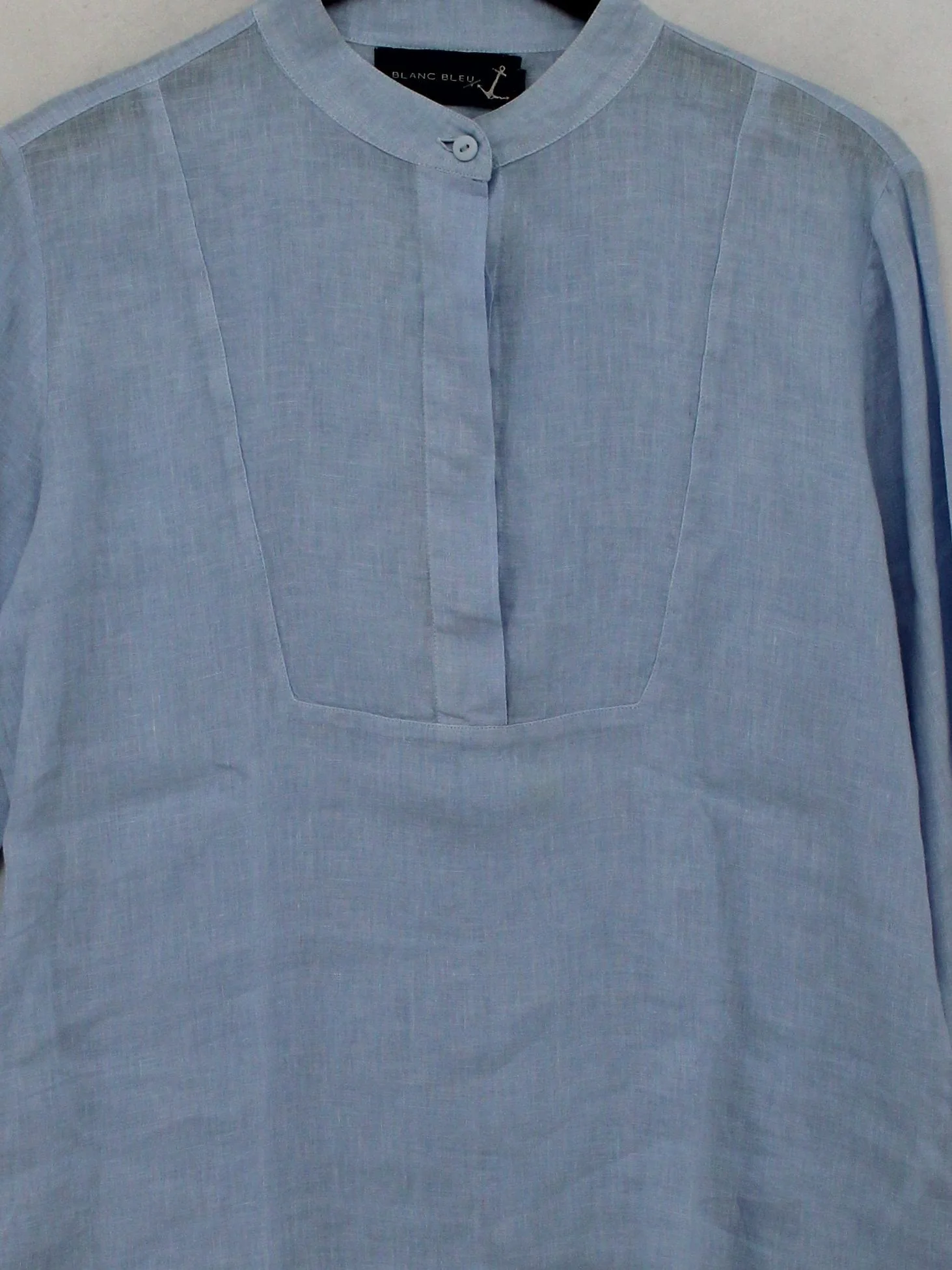 Blanc Bleu Women's Blouse M Blue 100% Linen Long Sleeve Collared Basic - Image 3