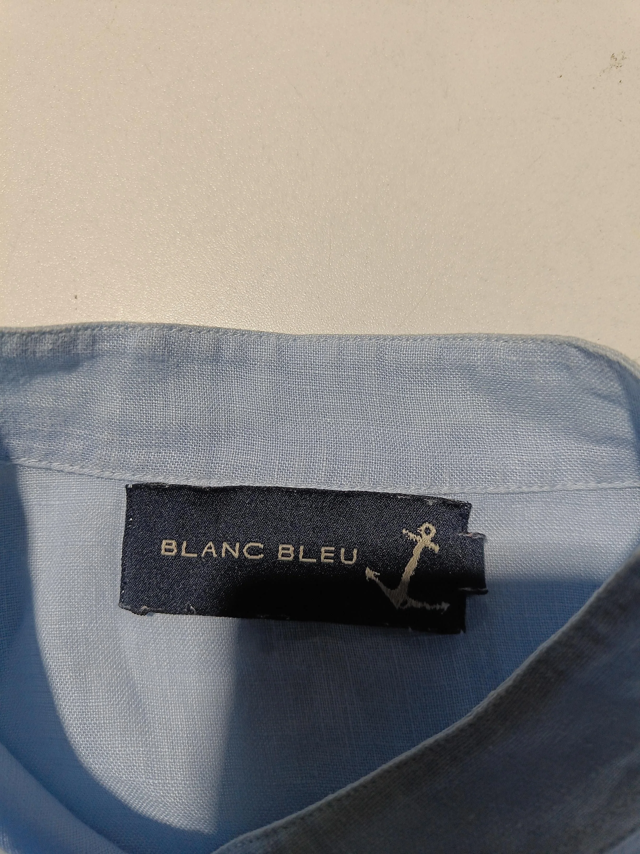 Blanc Bleu Women's Blouse M Blue 100% Linen Long Sleeve Collared Basic - Image 5