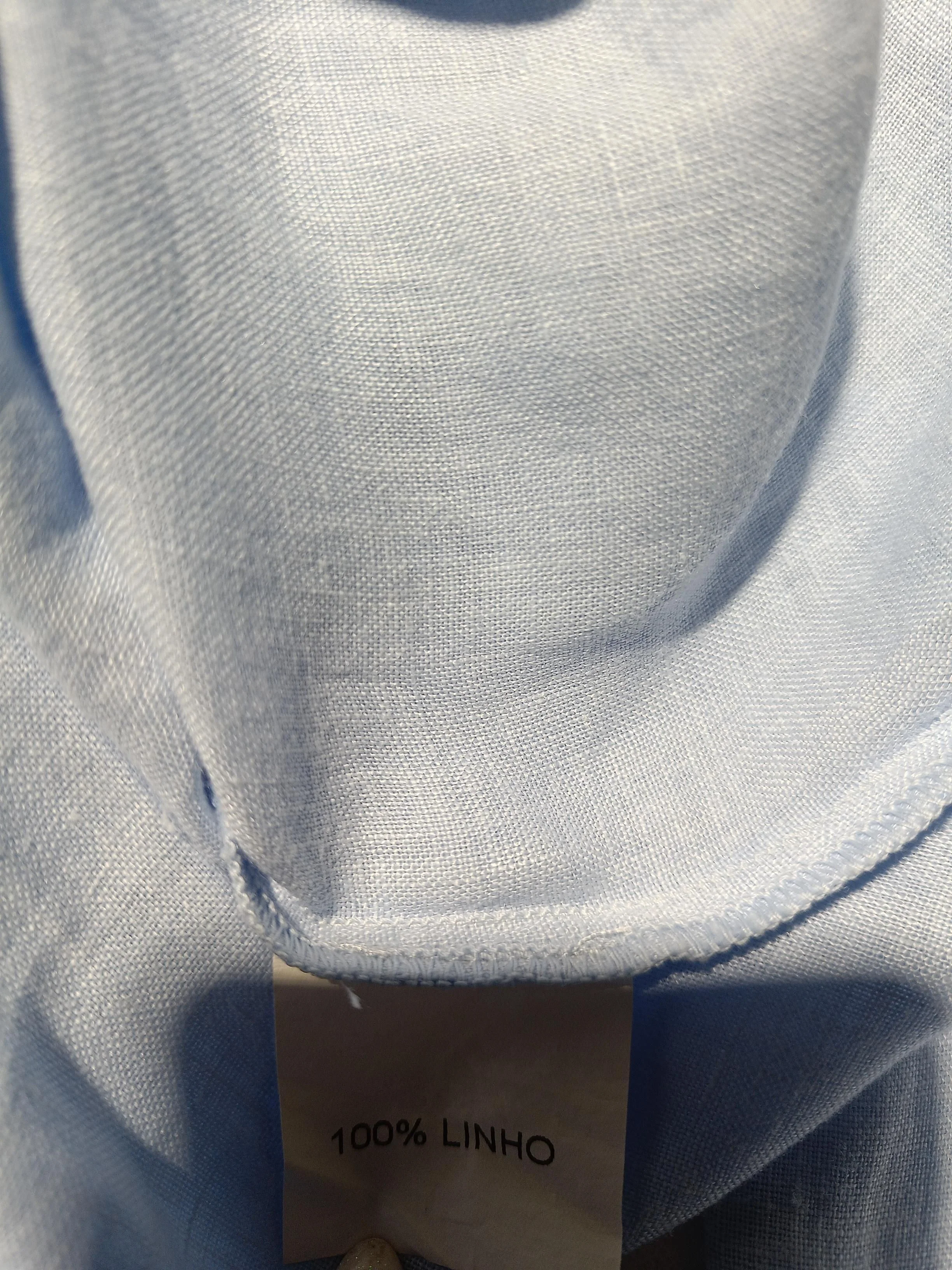 Blanc Bleu Women's Blouse M Blue 100% Linen Long Sleeve Collared Basic - Image 6