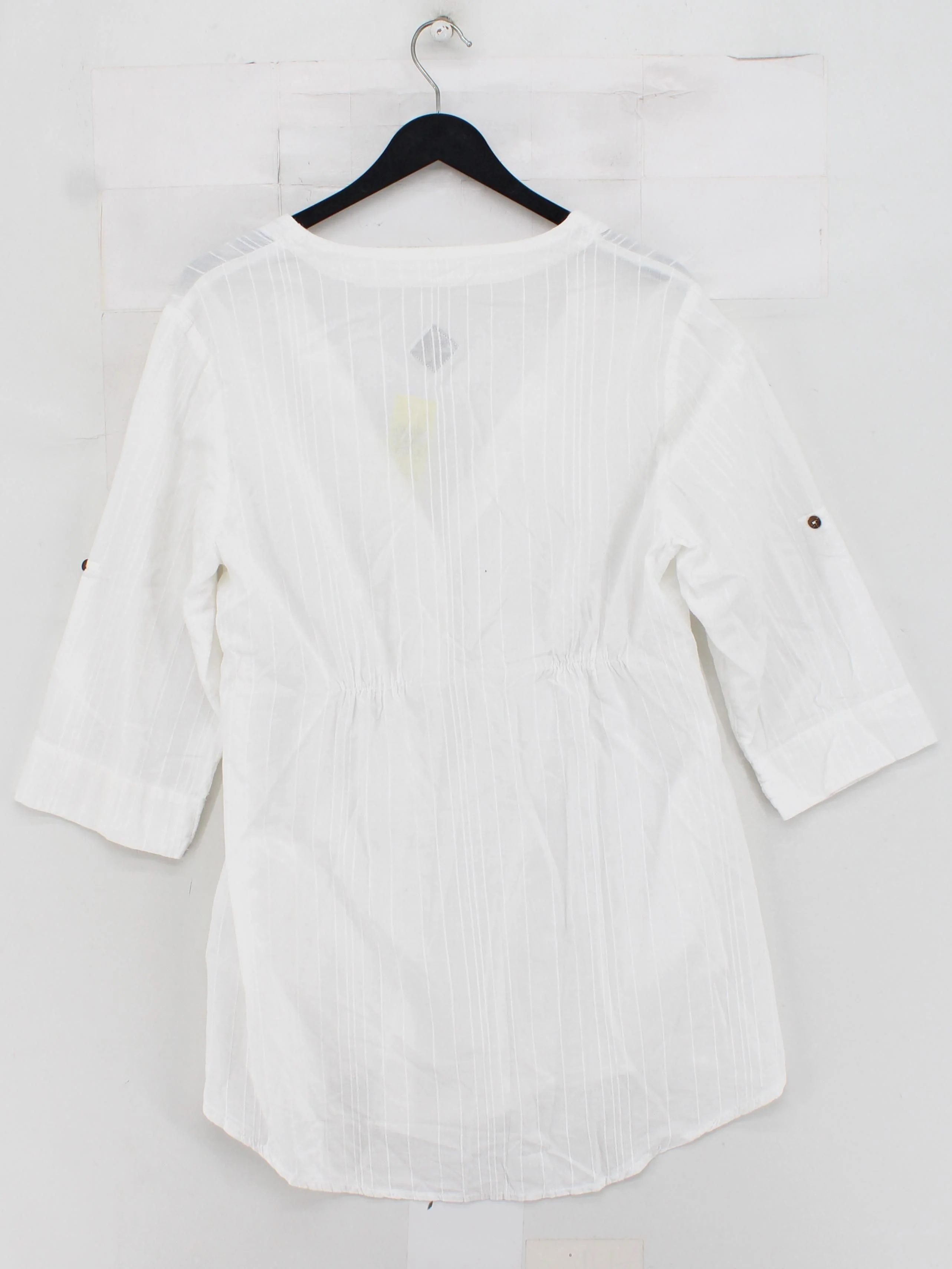 Blanc Du Nil Women's Blouse M White 100% Cotton 3/4 Sleeve V-Neck Basic - Image 2
