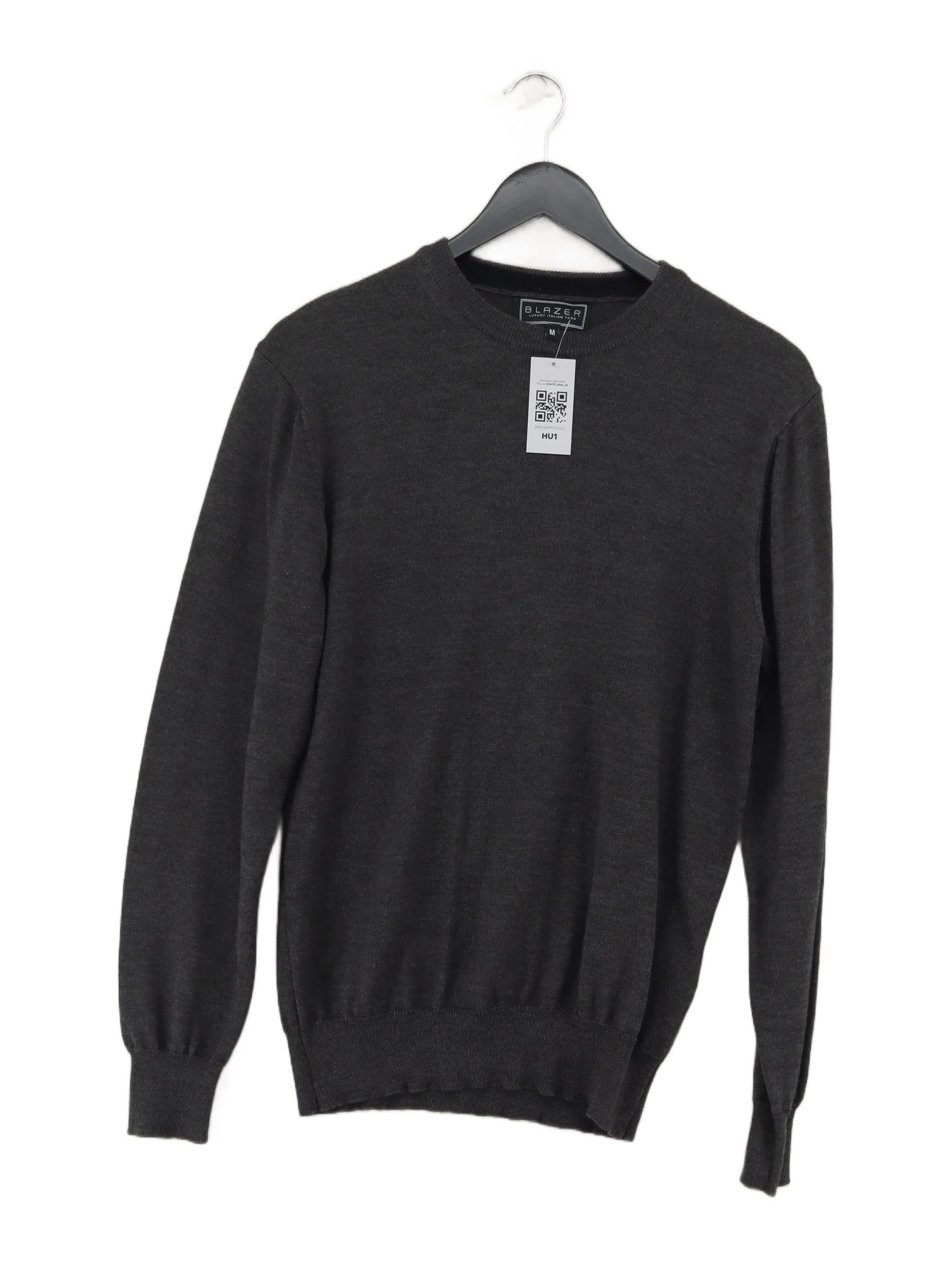 Blazer Men's Jumper M Grey Wool with Acrylic Round Neck Pullover
