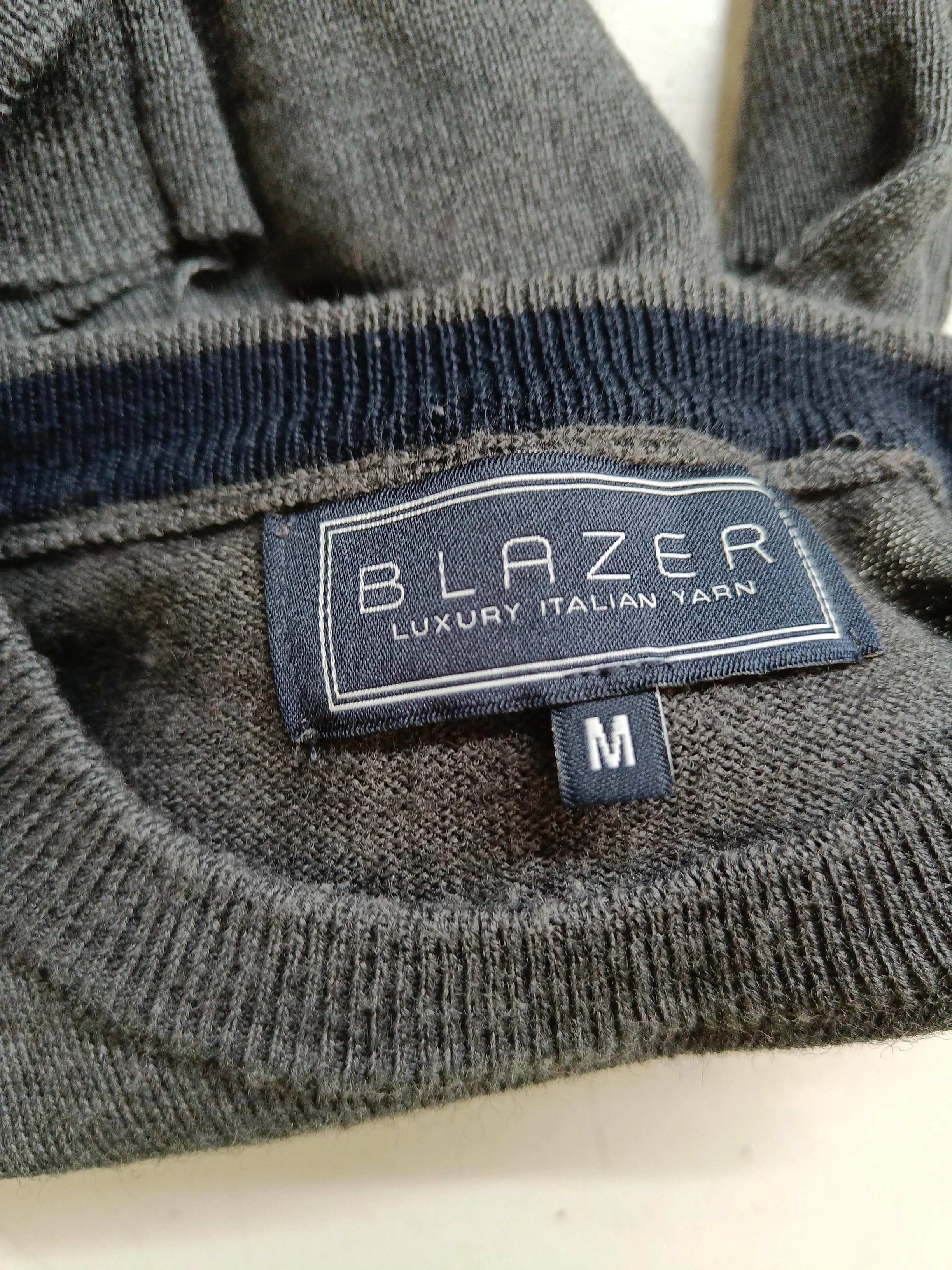 Blazer Men's Jumper M Grey Wool with Acrylic Round Neck Pullover - Image 5