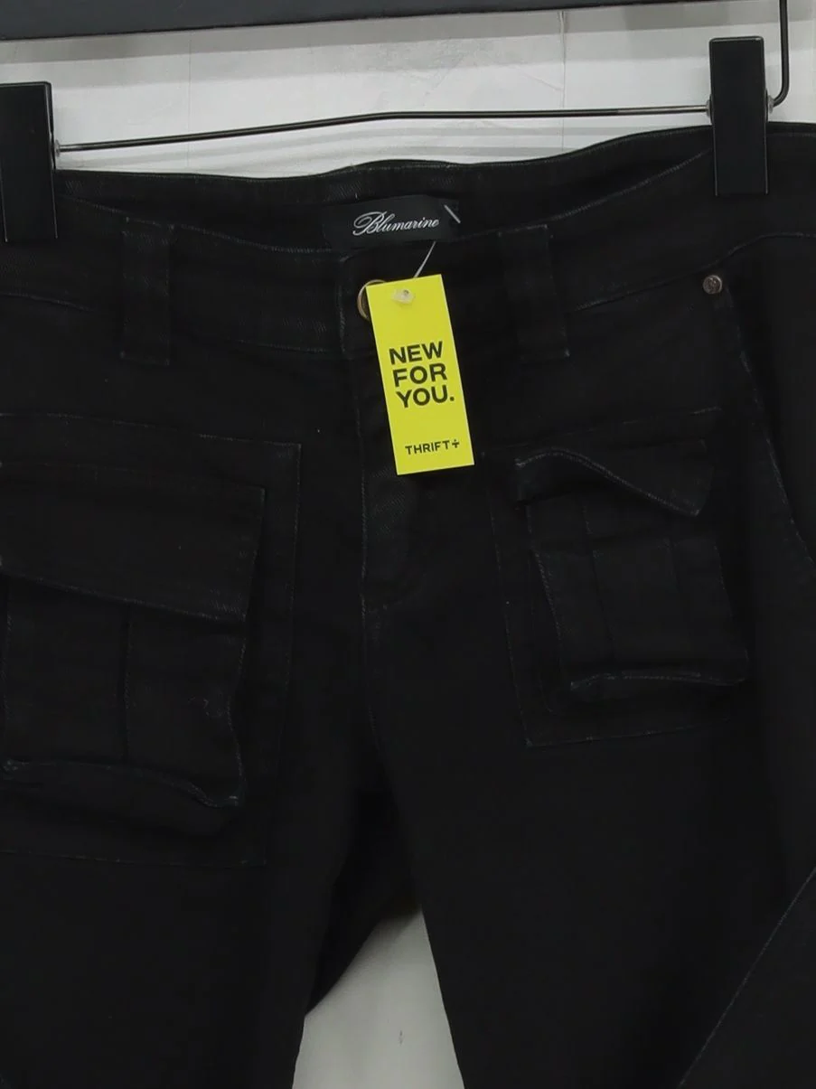 Blumarine Women's Trousers UK 8 Black Cotton with Elastane Wide-Leg Cargo - Image 3