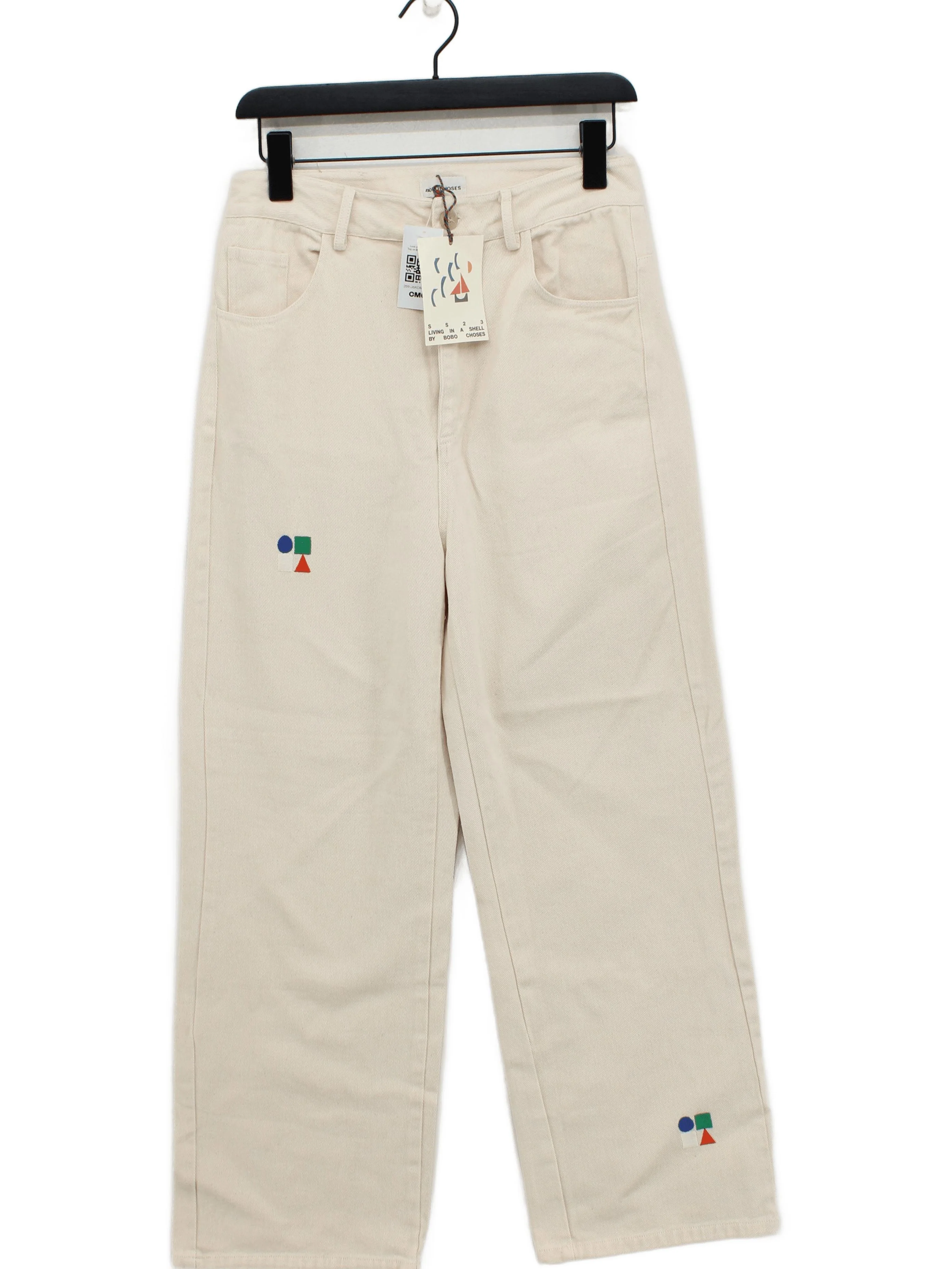 Bobo Choses Women's Trousers M Cream Geometric 100% Cotton Wide-Leg Chino