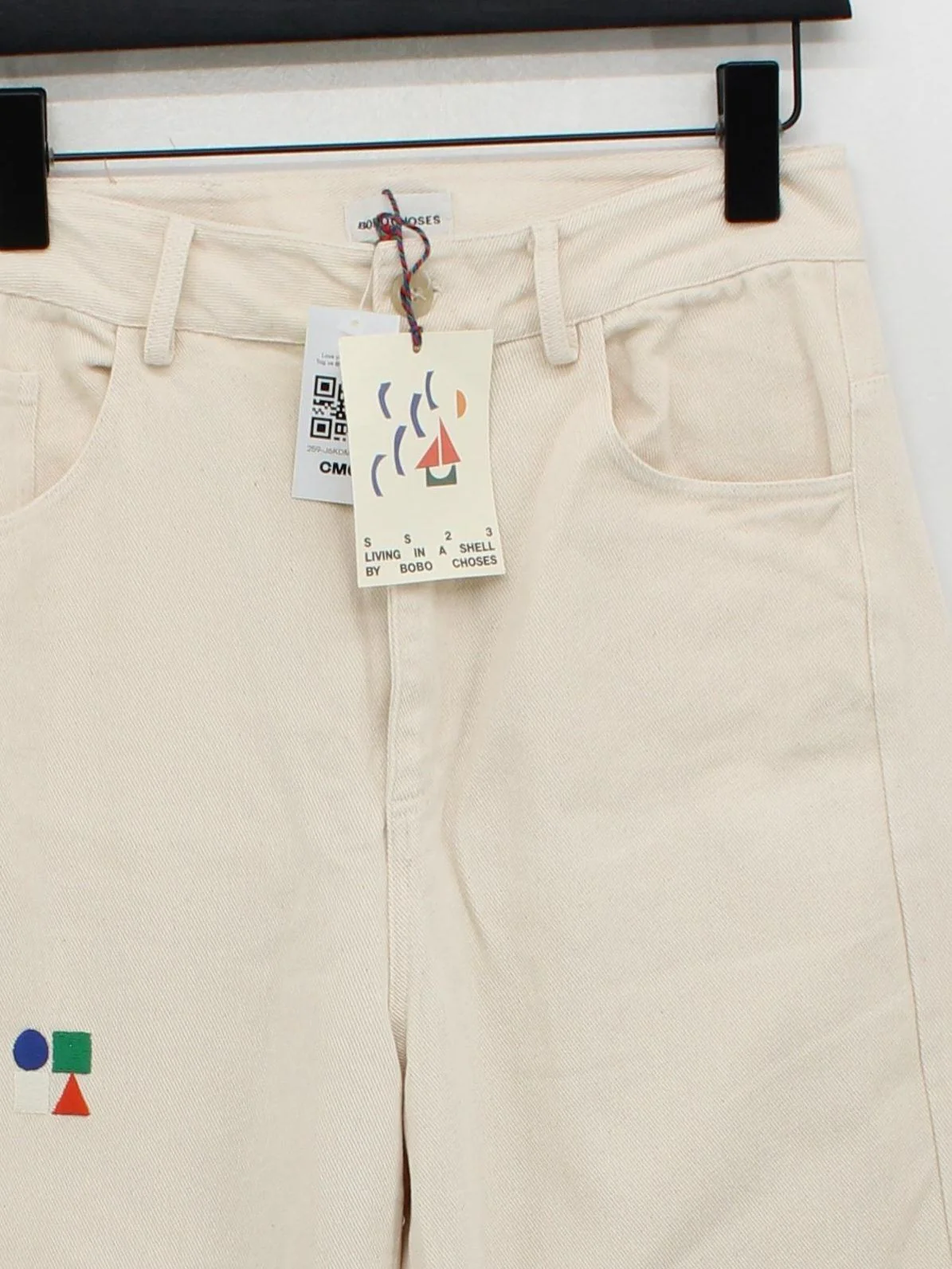 Bobo Choses Women's Trousers M Cream Geometric 100% Cotton Wide-Leg Chino - Image 3