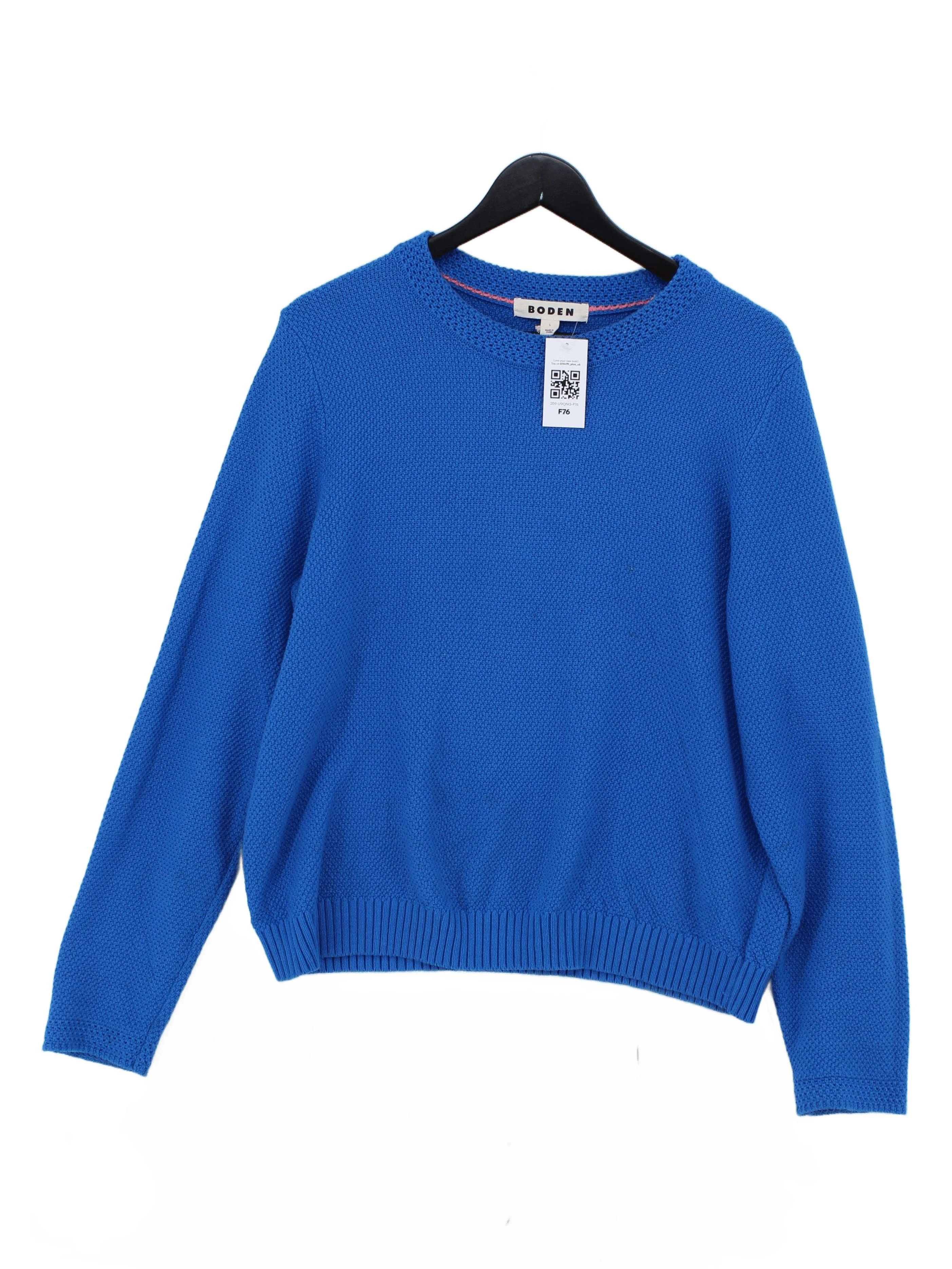 Boden Men's Jumper L Blue 100% Cotton Crew Neck Pullover