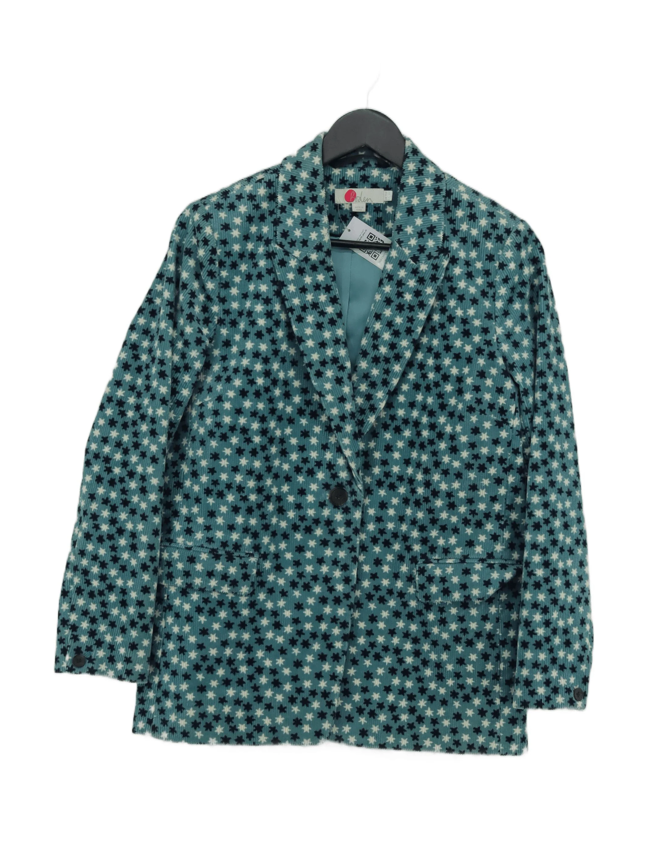 Boden Women's Blazer UK 12 Blue Geometric Cotton with Elastane Overcoat