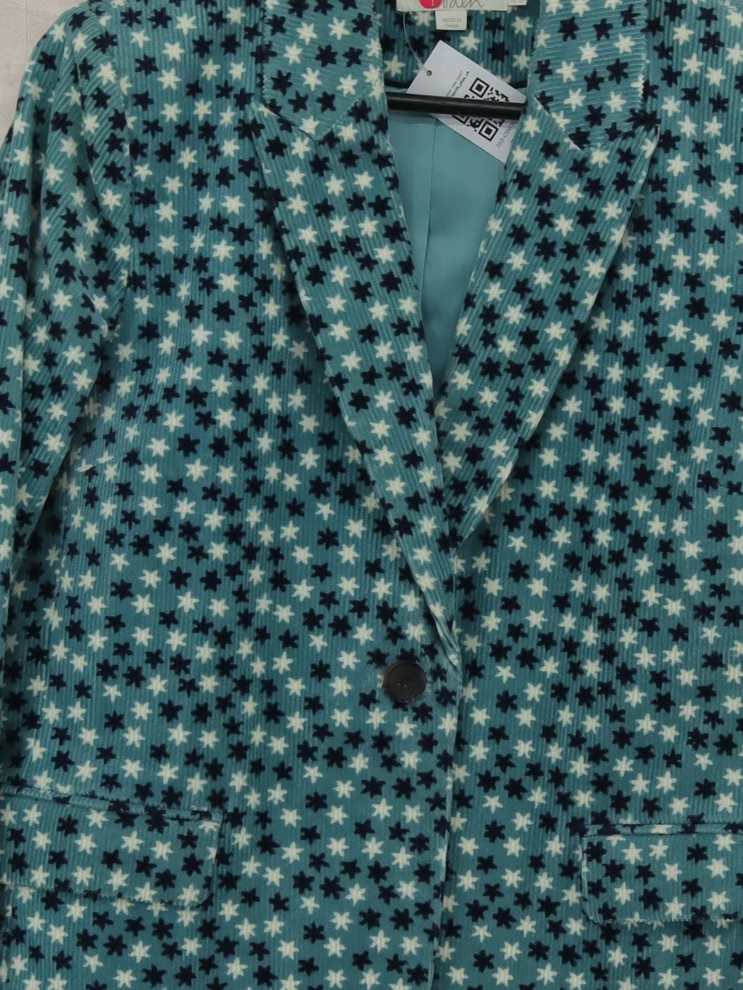 Boden Women's Blazer UK 12 Blue Geometric Cotton with Elastane Overcoat - Image 3