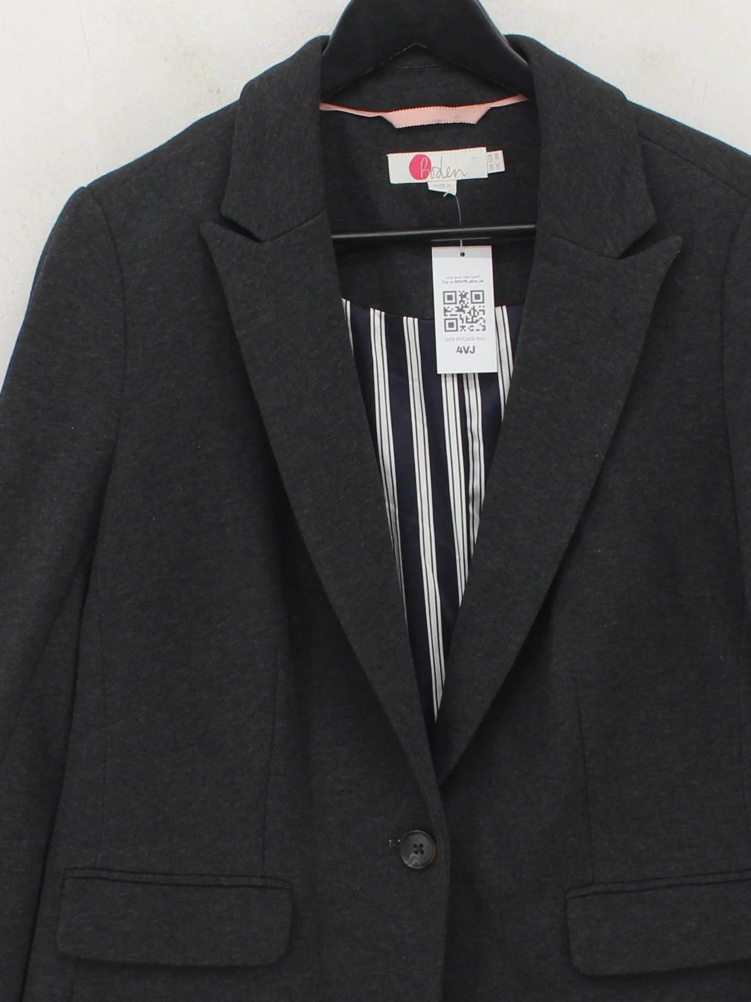 Boden Women's Blazer UK 12 Grey Cotton with Polyester, Elastane Overcoat - Image 3