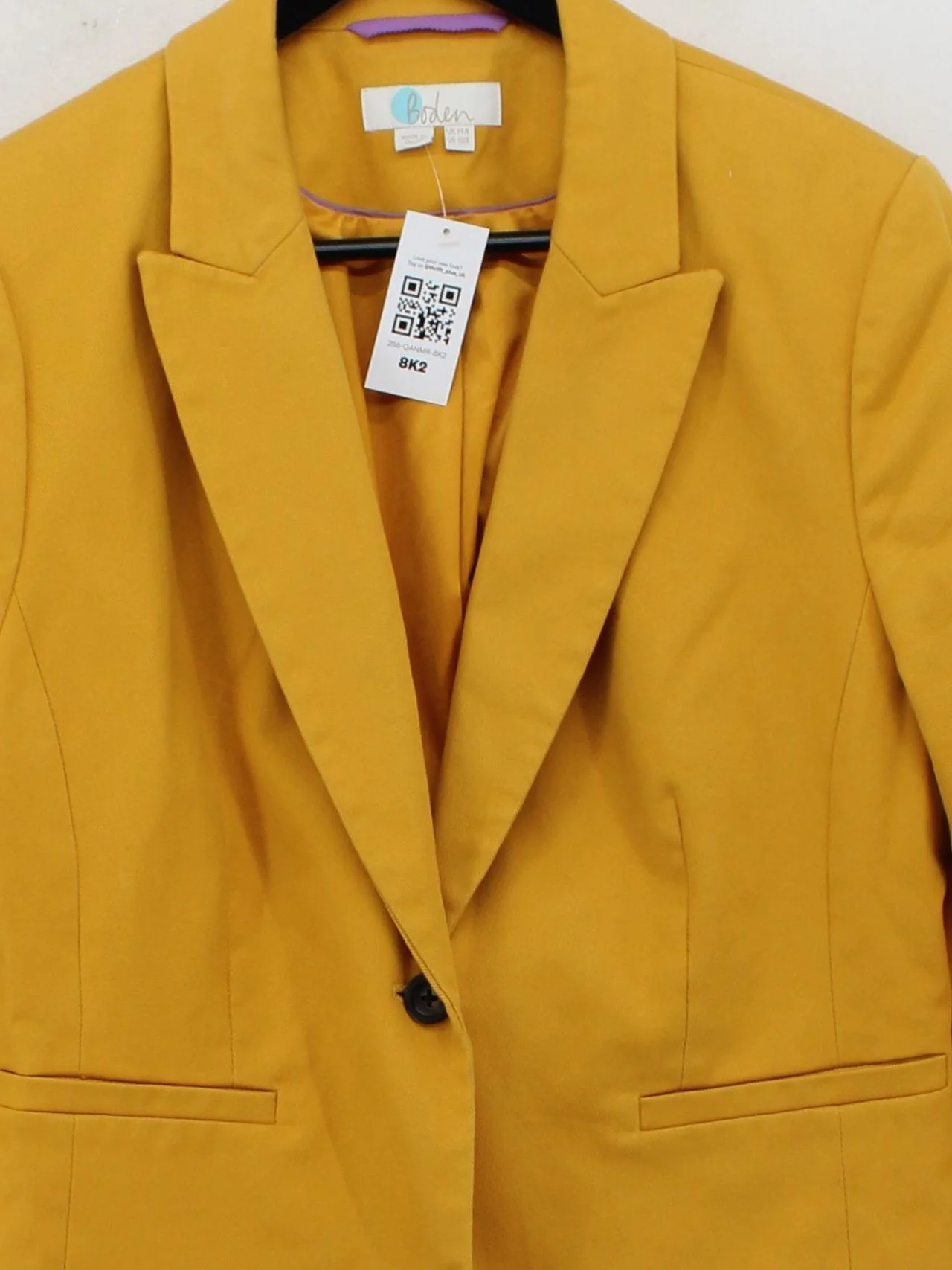 Boden Women's Blazer UK 14 Yellow Cotton with Elastane, Polyester Overcoat - Image 3