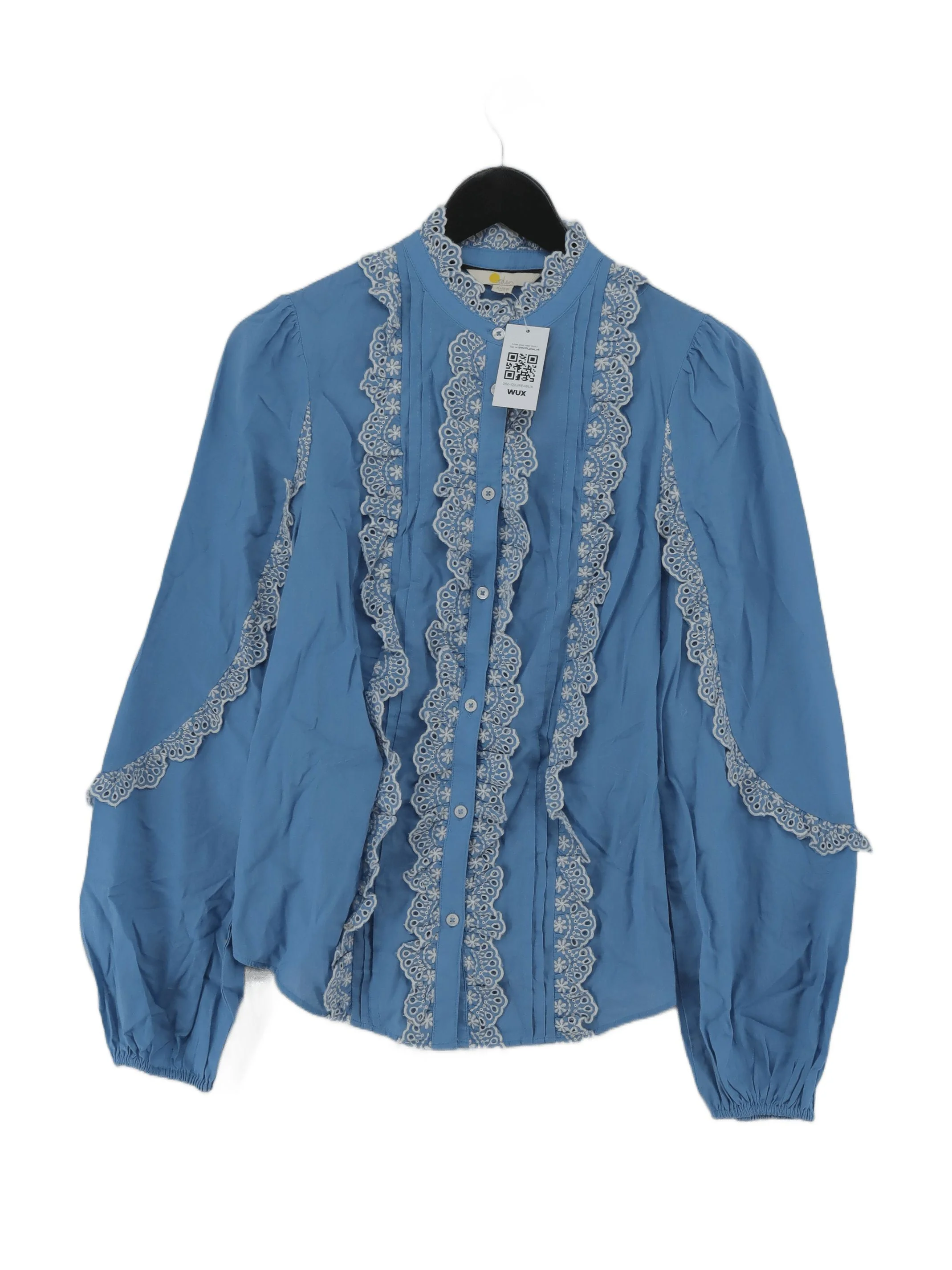 Boden Women's Blouse L Blue Cotton with Polyester Long Sleeve Collared Basic