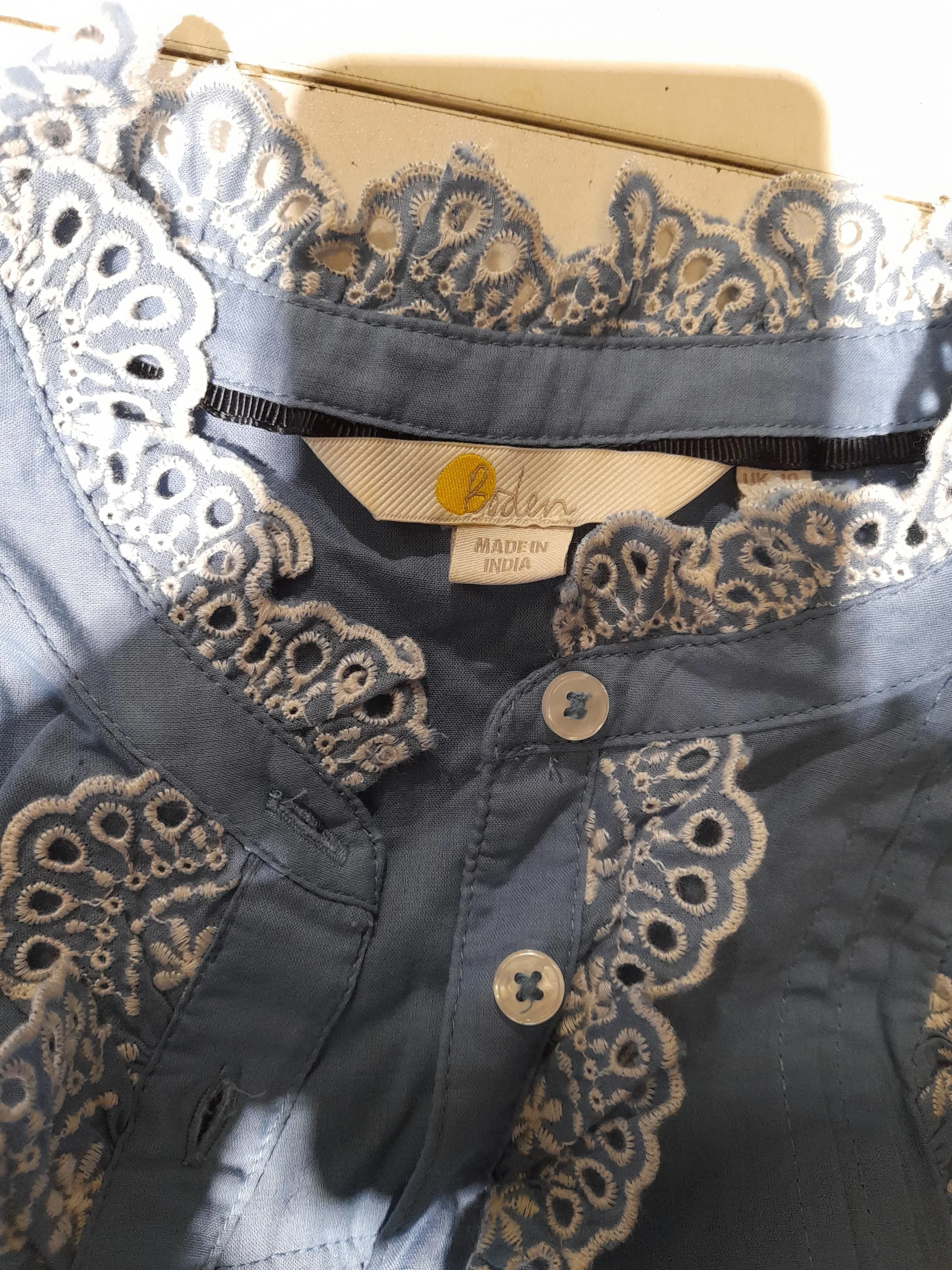Boden Women's Blouse L Blue Cotton with Polyester Long Sleeve Collared Basic - Image 5