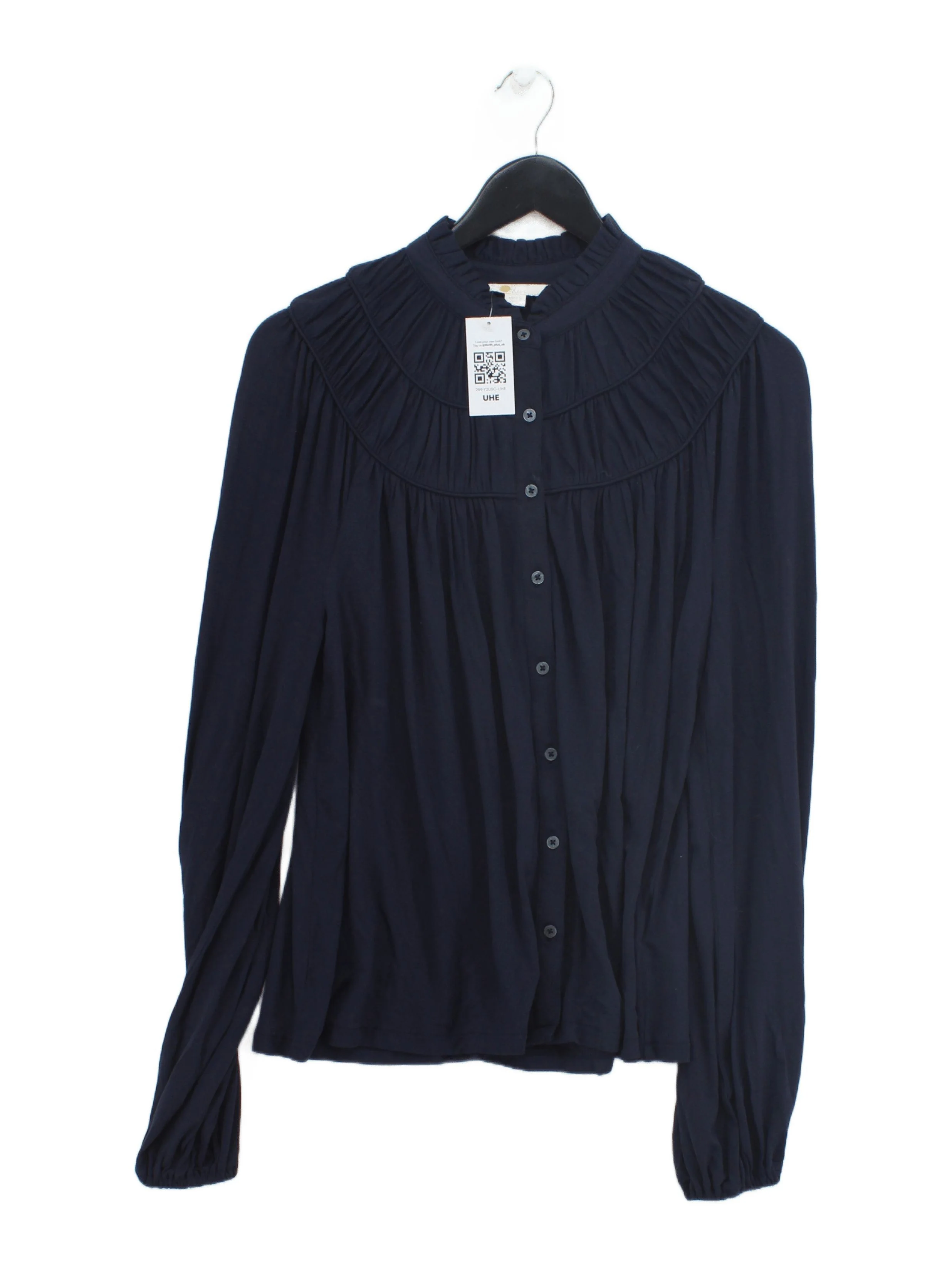 Boden Women's Blouse M Blue Viscose with Elastane Long Sleeve High Neck Basic