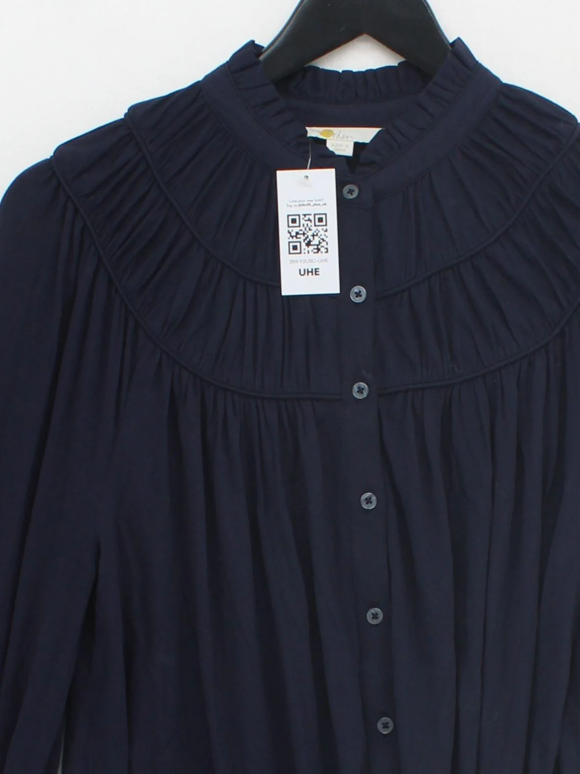 Boden Women's Blouse M Blue Viscose with Elastane Long Sleeve High Neck Basic - Image 3