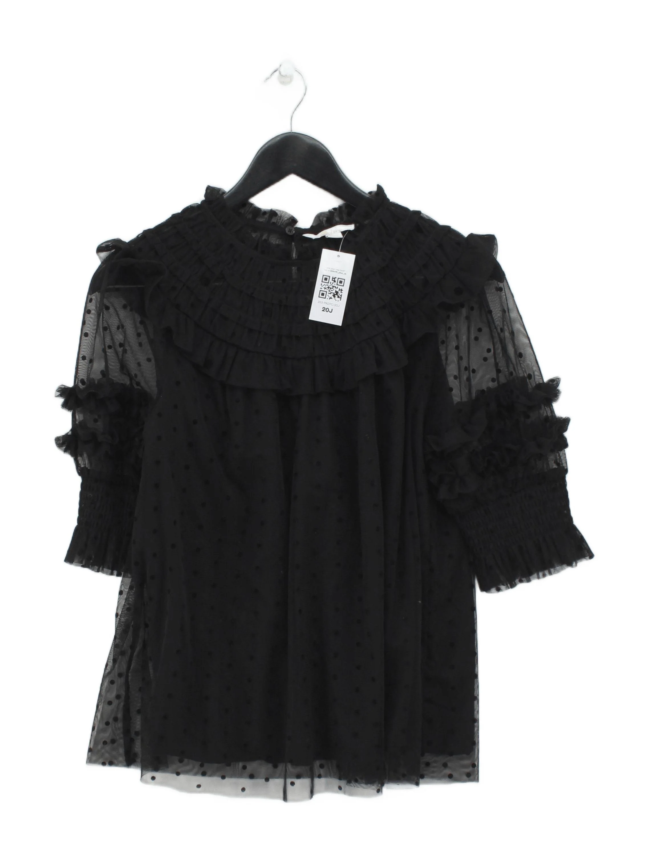 Boden Women's Blouse S Black Polkadot 100% Polyester 3/4 Sleeve High Neck Basic