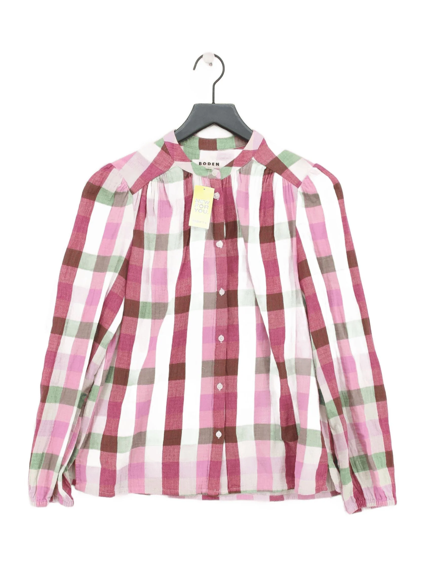 Boden Women's Blouse S Multi Checkered 100% Cotton Long Sleeve Collared Basic
