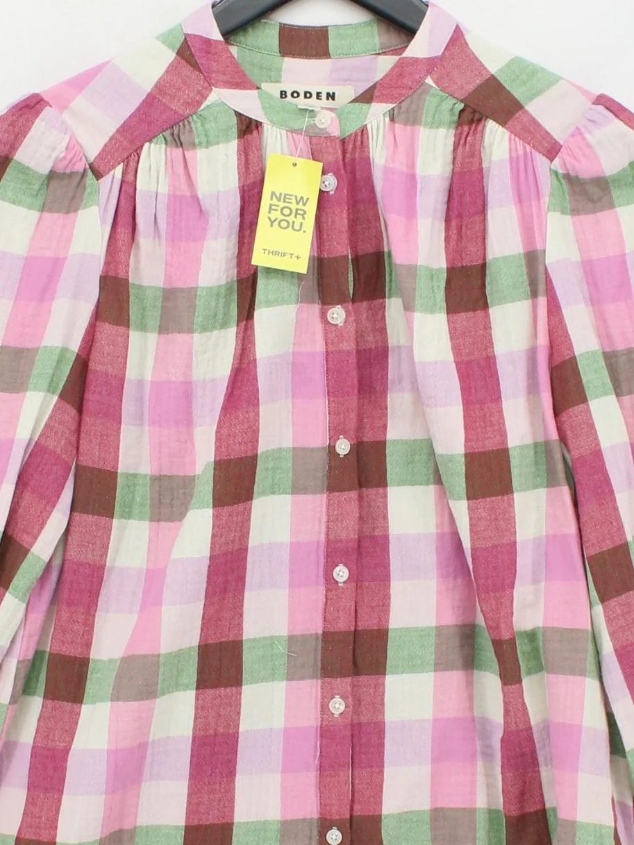Boden Women's Blouse S Multi Checkered 100% Cotton Long Sleeve Collared Basic - Image 3