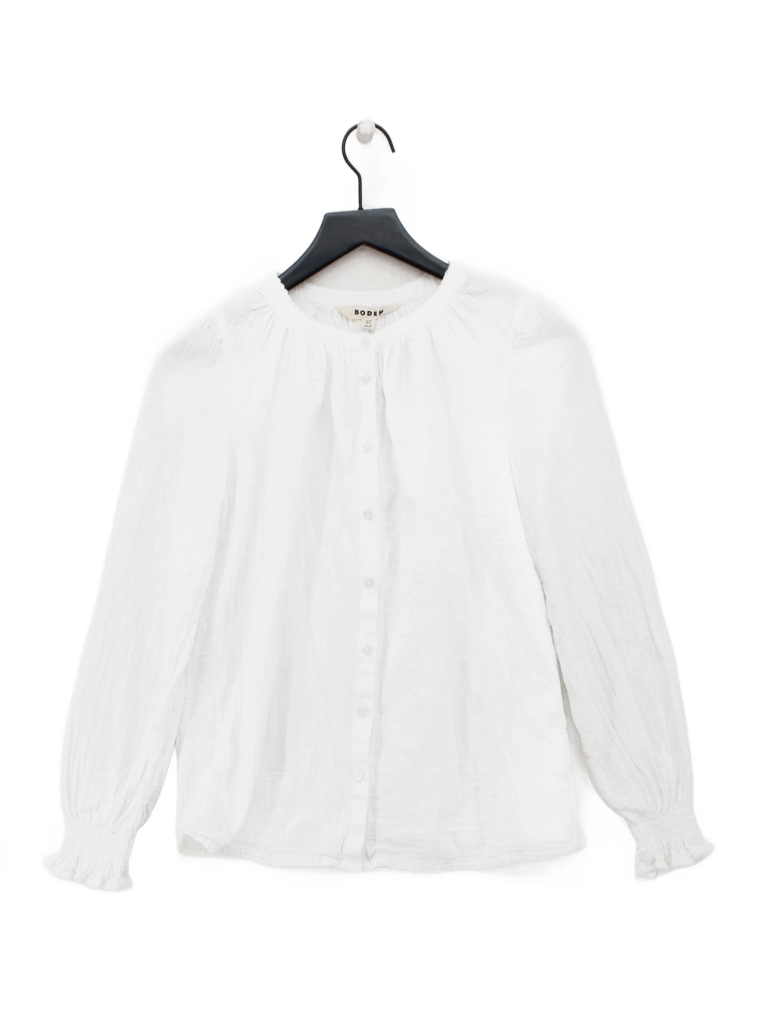 Boden Women's Blouse UK 10 White 100% Cotton Long Sleeve Collared Basic