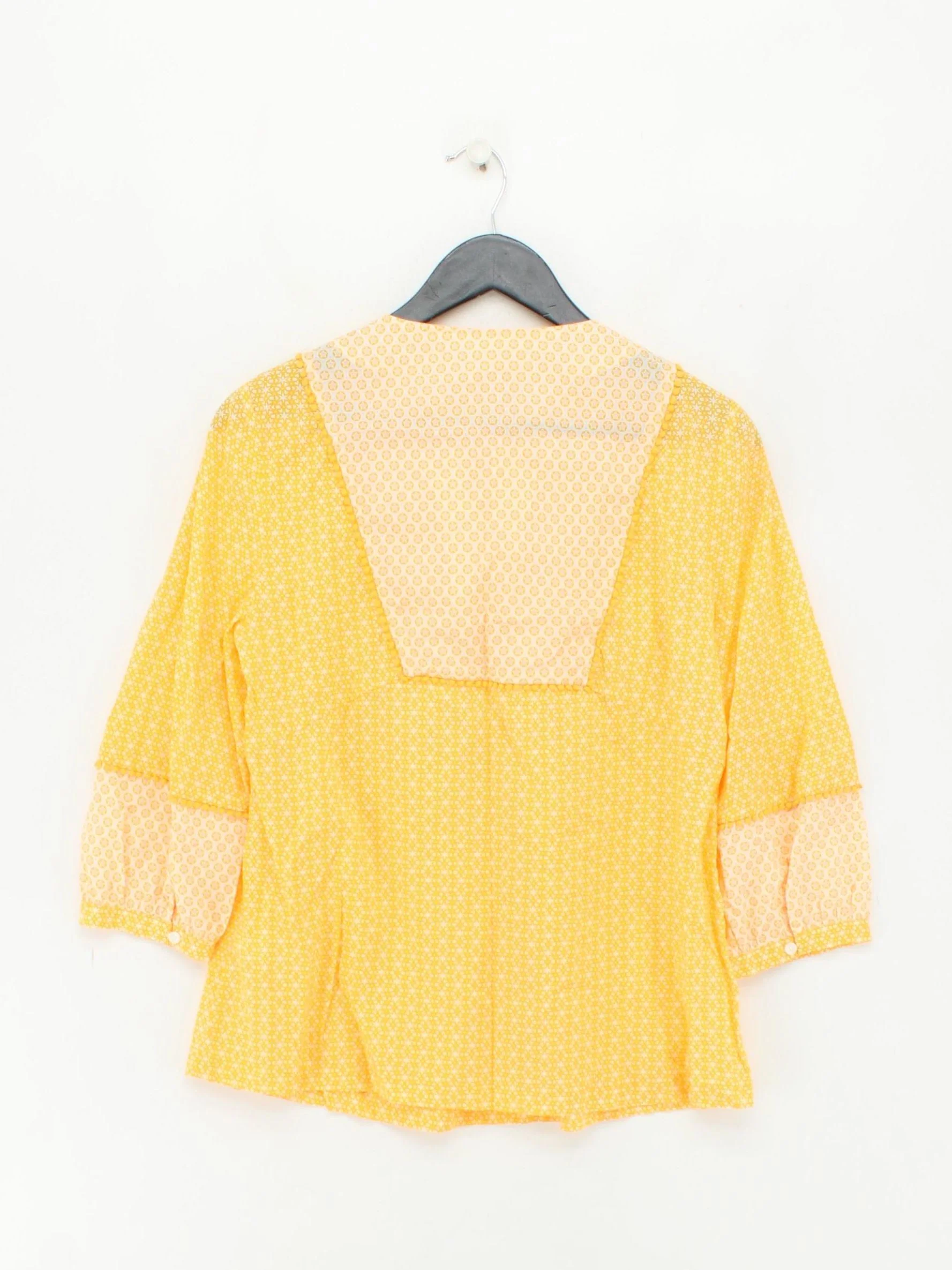 Boden Women's Blouse UK 12 Yellow 100% Cotton 3/4 Sleeve V-Neck Basic - Image 2