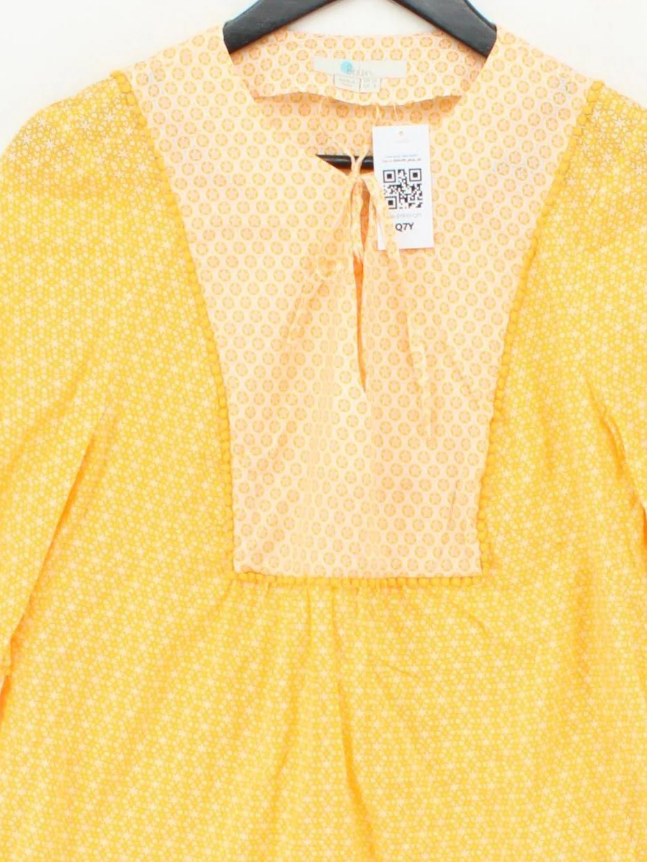 Boden Women's Blouse UK 12 Yellow 100% Cotton 3/4 Sleeve V-Neck Basic - Image 3
