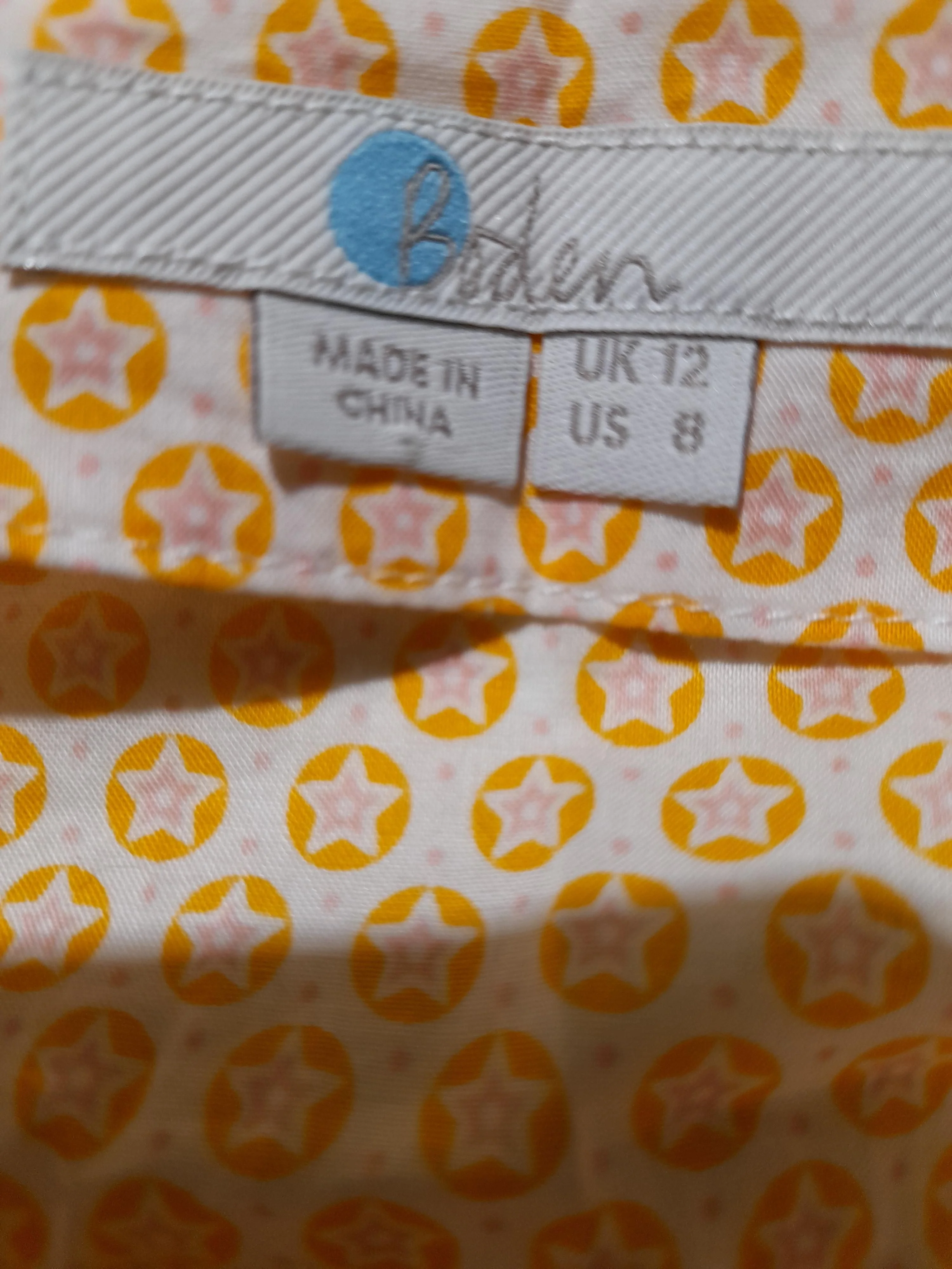 Boden Women's Blouse UK 12 Yellow 100% Cotton 3/4 Sleeve V-Neck Basic - Image 5