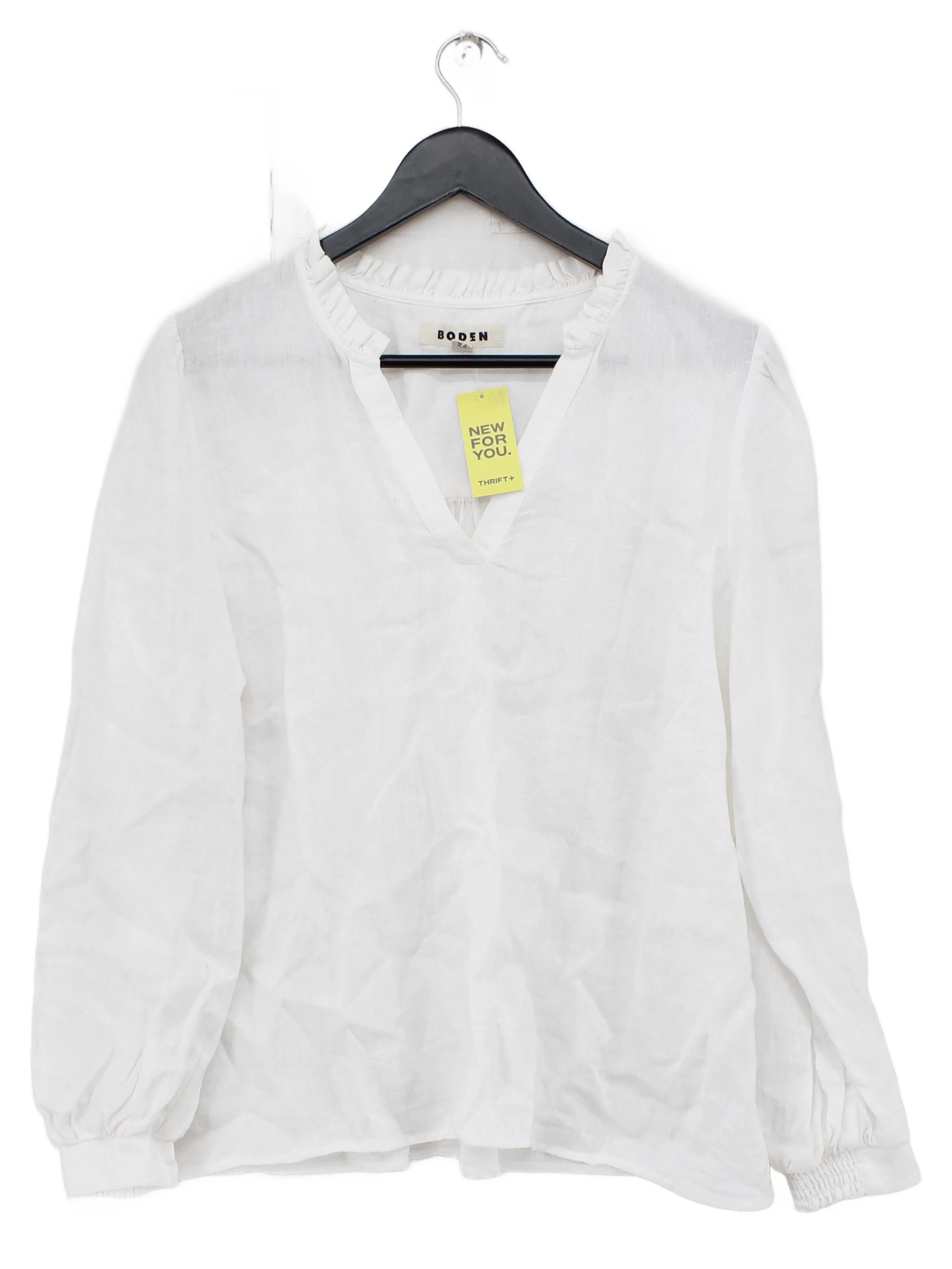 Boden Women's Blouse UK 16 White 100% Linen Long Sleeve V-Neck Basic