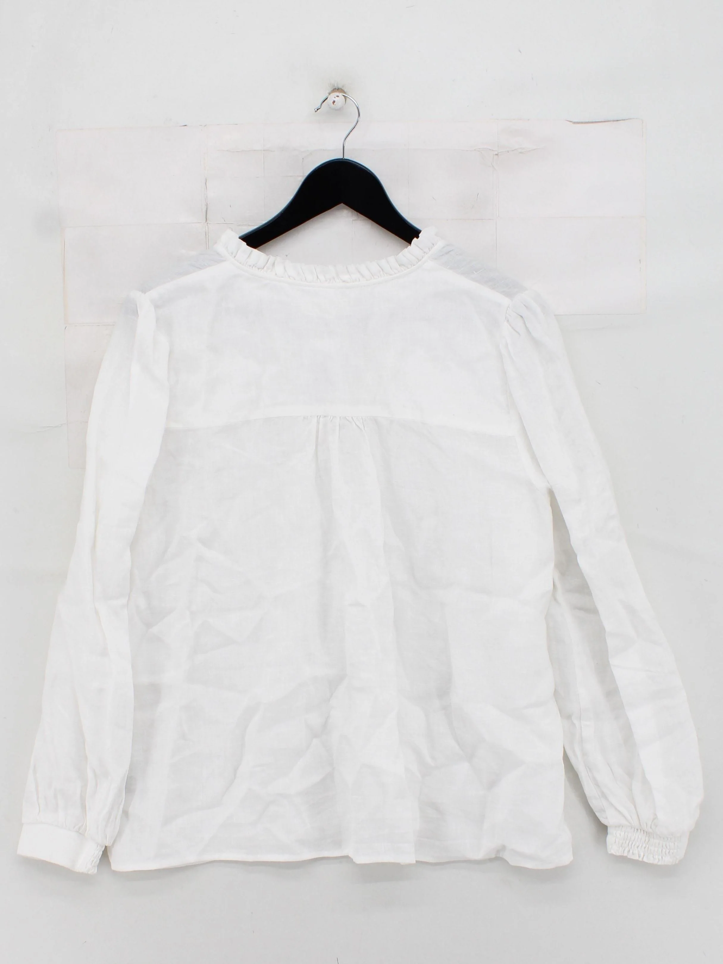 Boden Women's Blouse UK 16 White 100% Linen Long Sleeve V-Neck Basic - Image 2