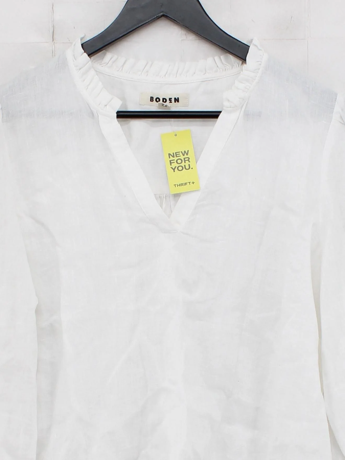 Boden Women's Blouse UK 16 White 100% Linen Long Sleeve V-Neck Basic - Image 3