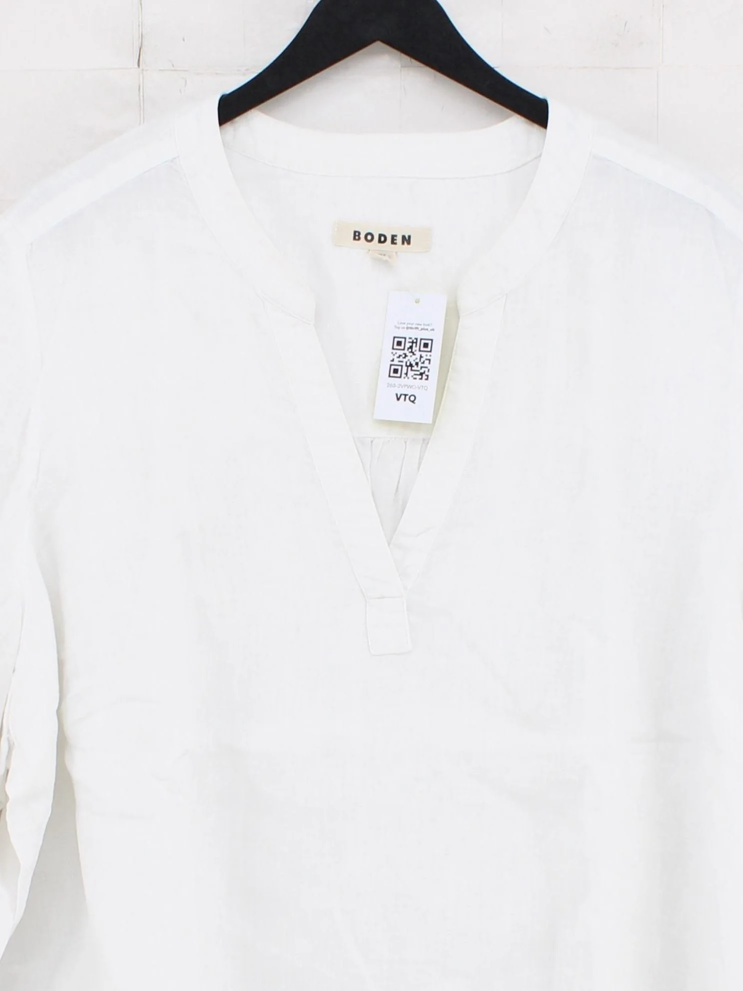 Boden Women's Blouse UK 20 White 100% Linen Long Sleeve V-Neck Basic - Image 3