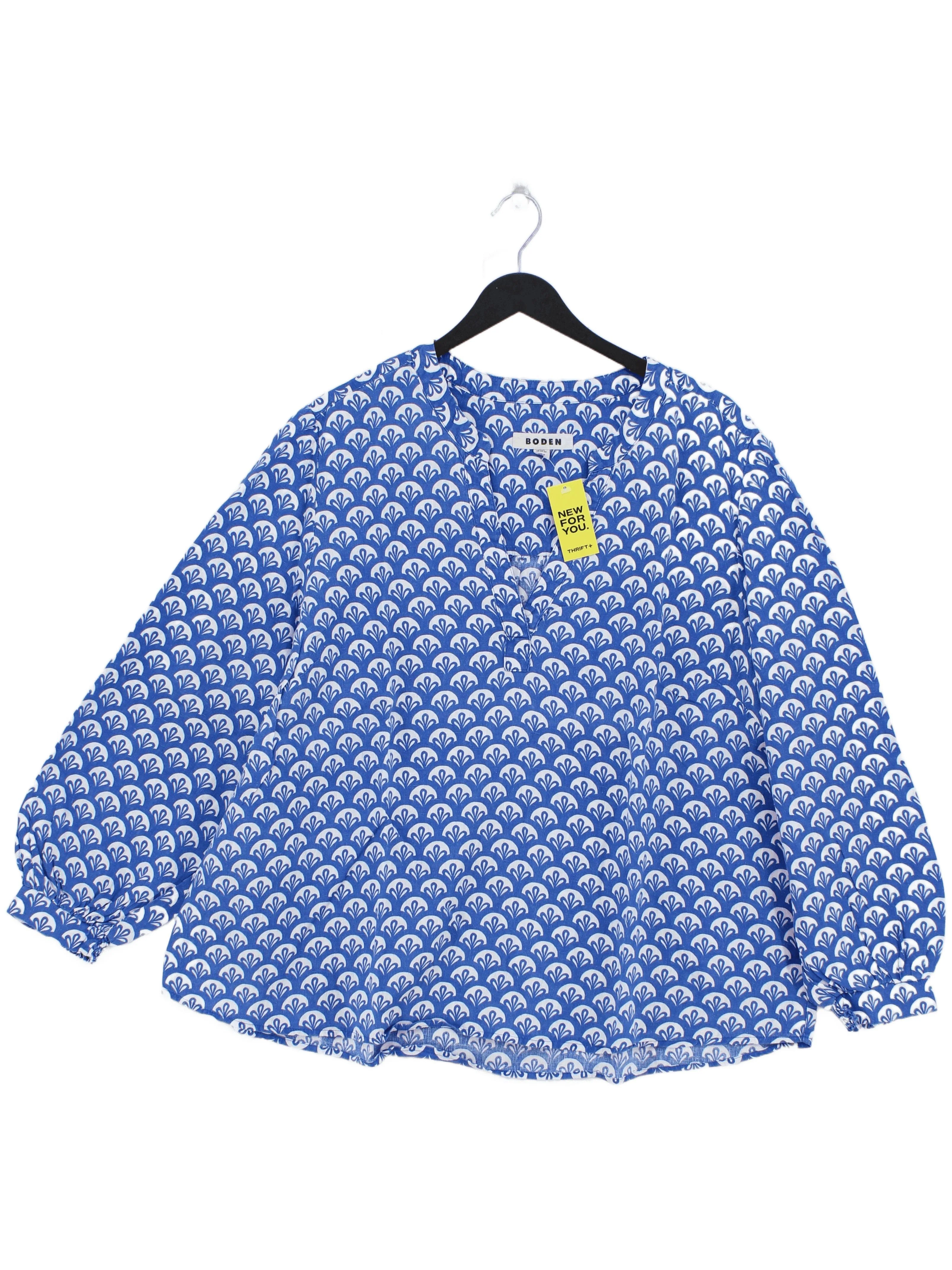 Boden Women's Blouse UK 22 Blue 100% Linen Long Sleeve Round Neck Basic