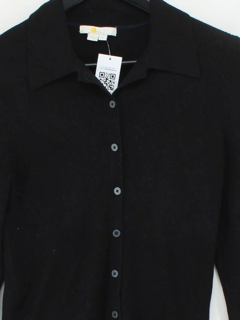 Boden Women's Cardigan M Black Cotton with Polyamide, Elastane Collared Cardigan - Image 3