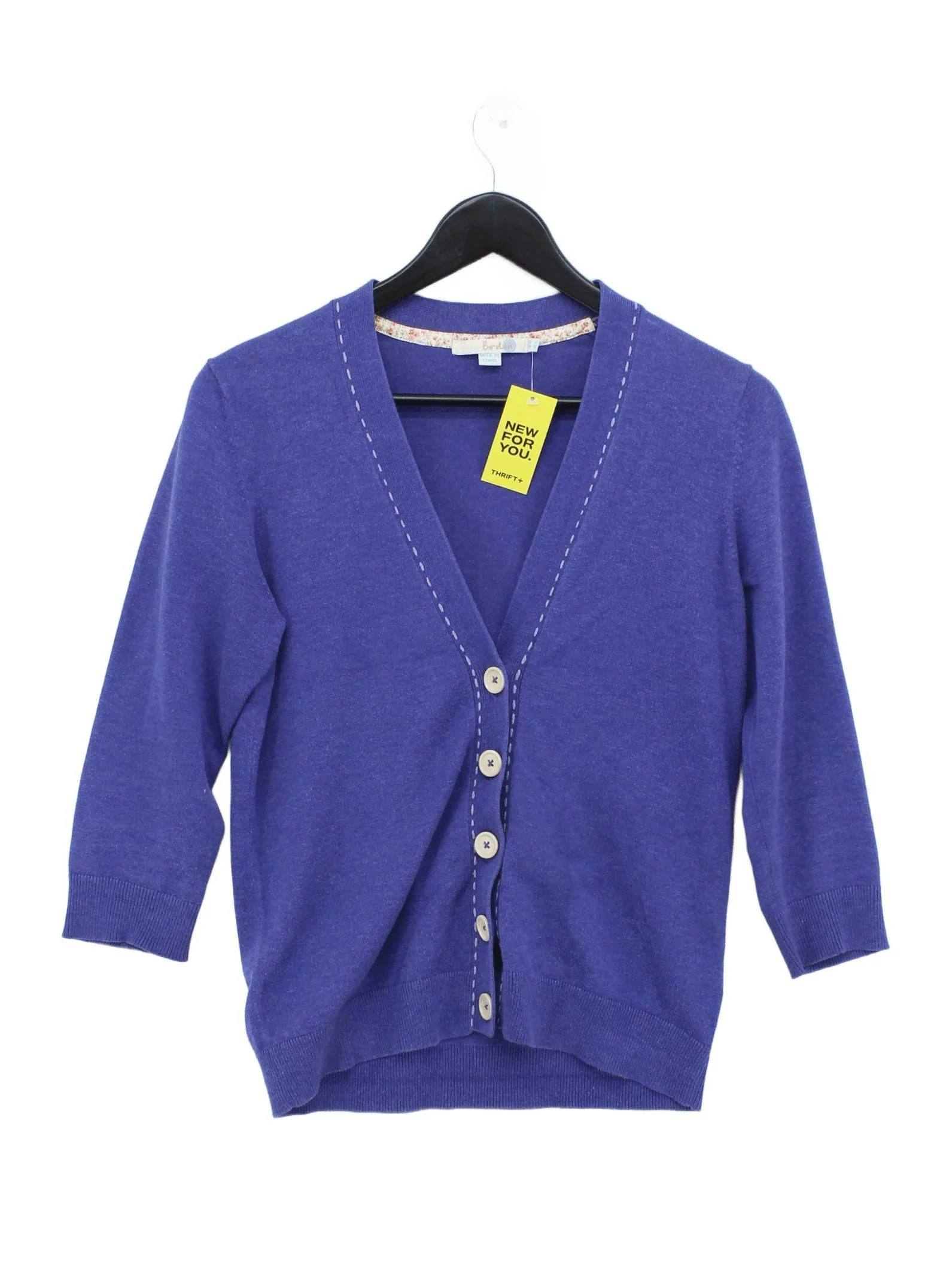 Boden Women's Cardigan UK 10 Blue Cotton with Nylon, Elastane V-Neck Cardigan