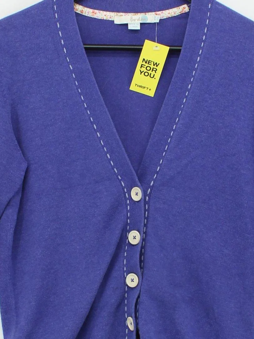 Boden Women's Cardigan UK 10 Blue Cotton with Nylon, Elastane V-Neck Cardigan - Image 3