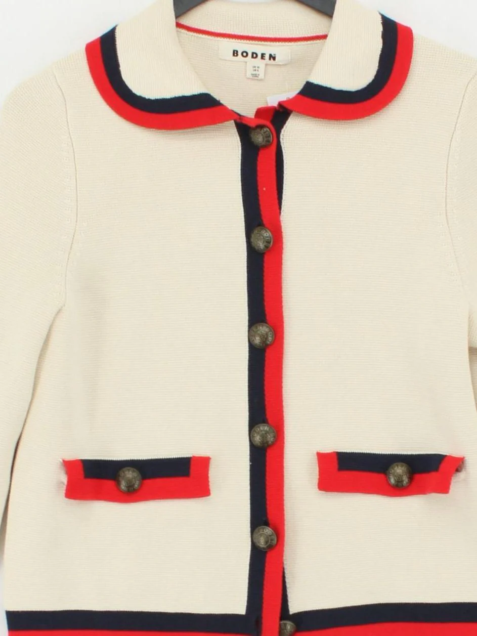 Boden Women's Cardigan UK 10 Cream 100% Cotton Collared Cardigan - Image 3