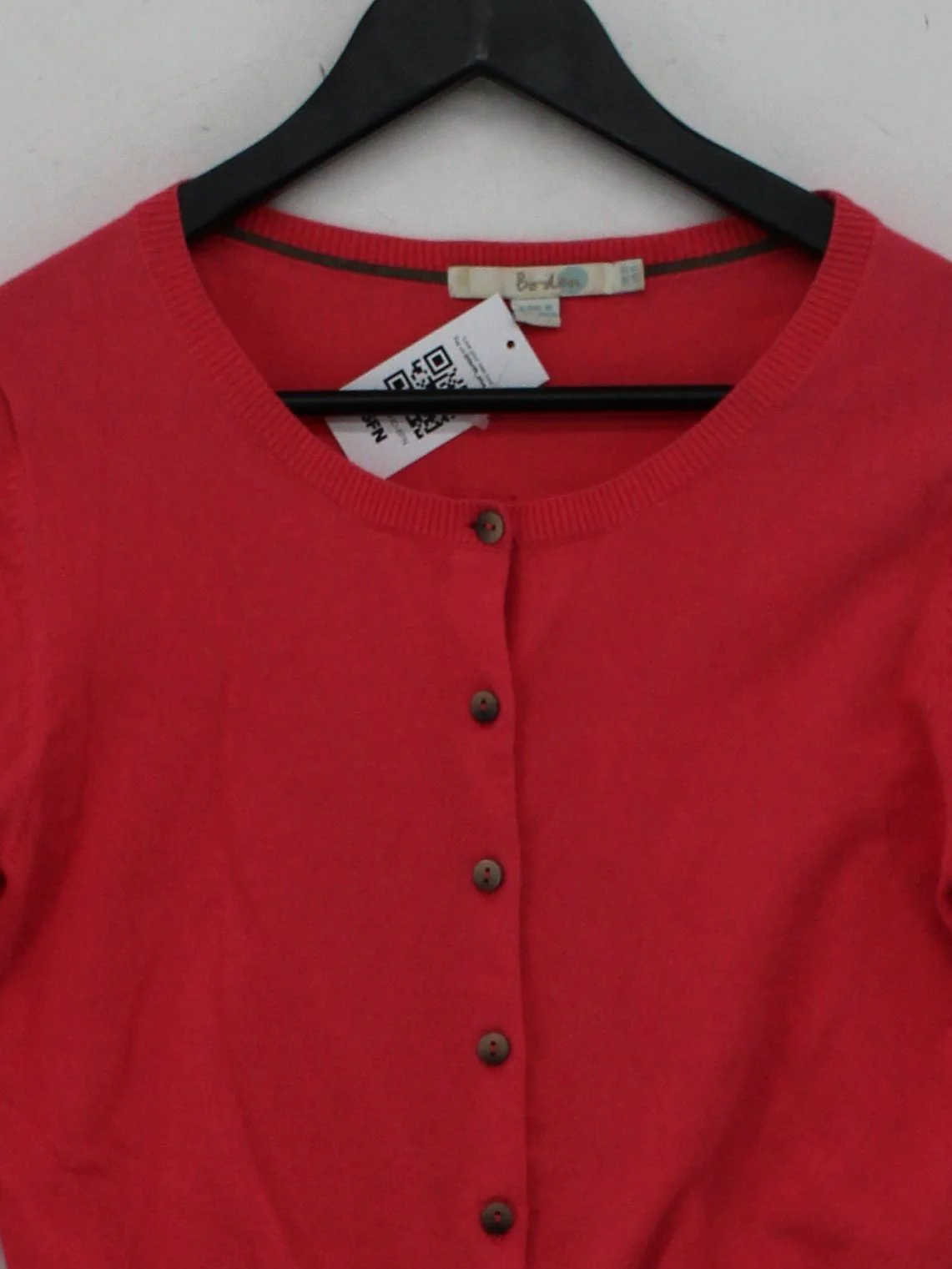 Boden Women's Cardigan UK 10 Red Cotton with Nylon, Elastane Round Neck Cardigan - Image 3