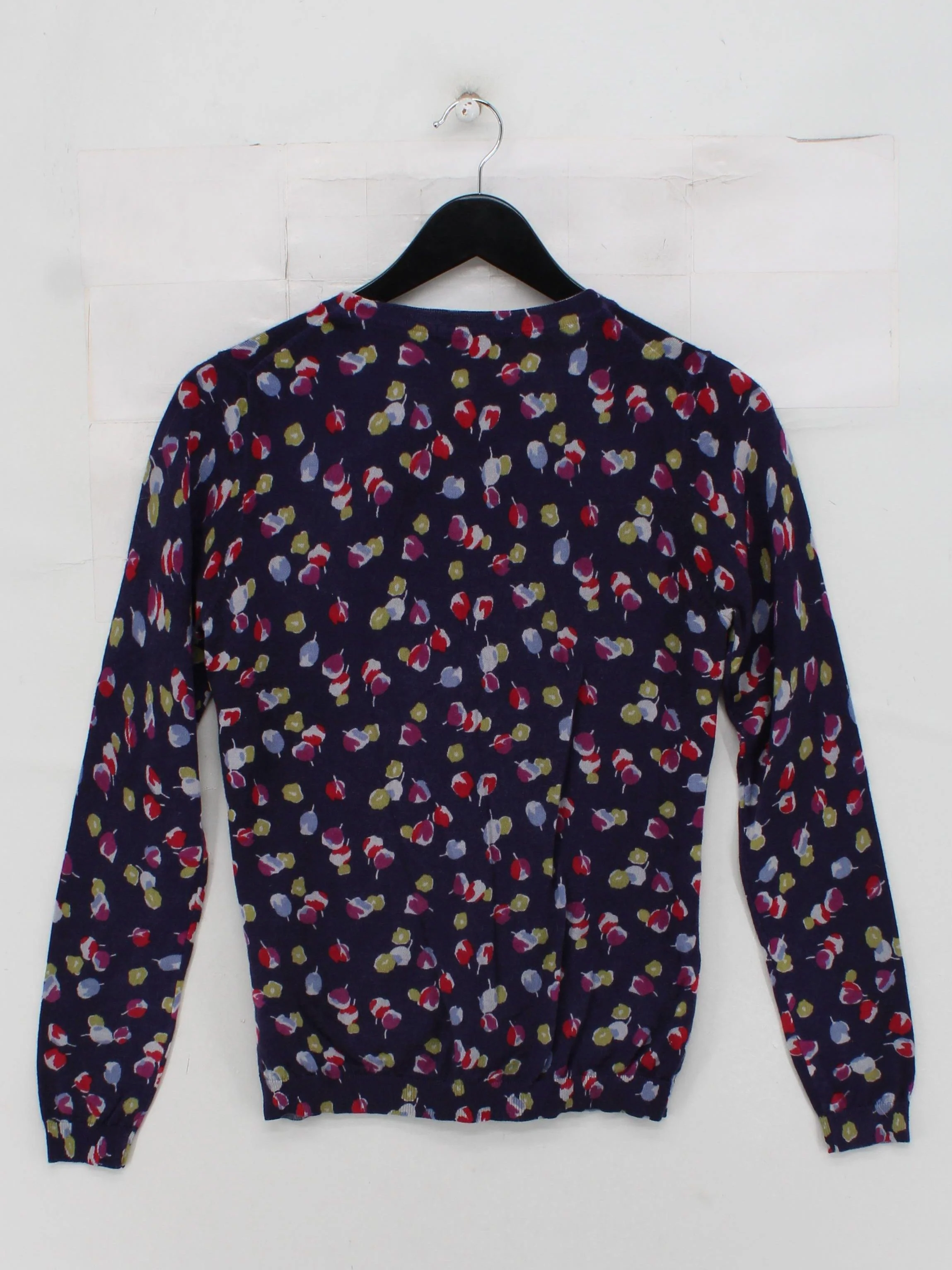 Boden Women's Cardigan UK 12 Blue Floral 100% Wool V-Neck Cardigan - Image 2