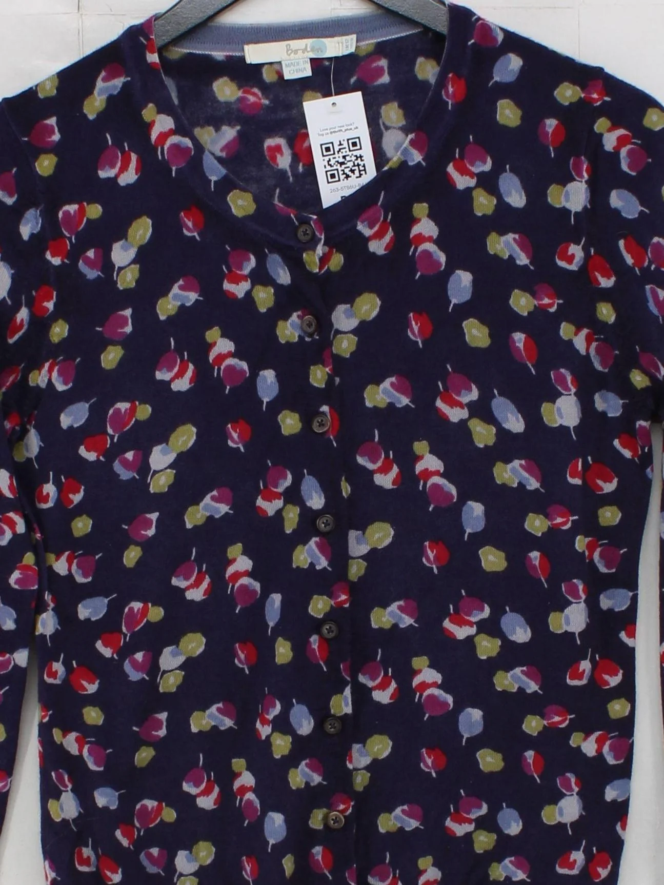 Boden Women's Cardigan UK 12 Blue Floral 100% Wool V-Neck Cardigan - Image 3