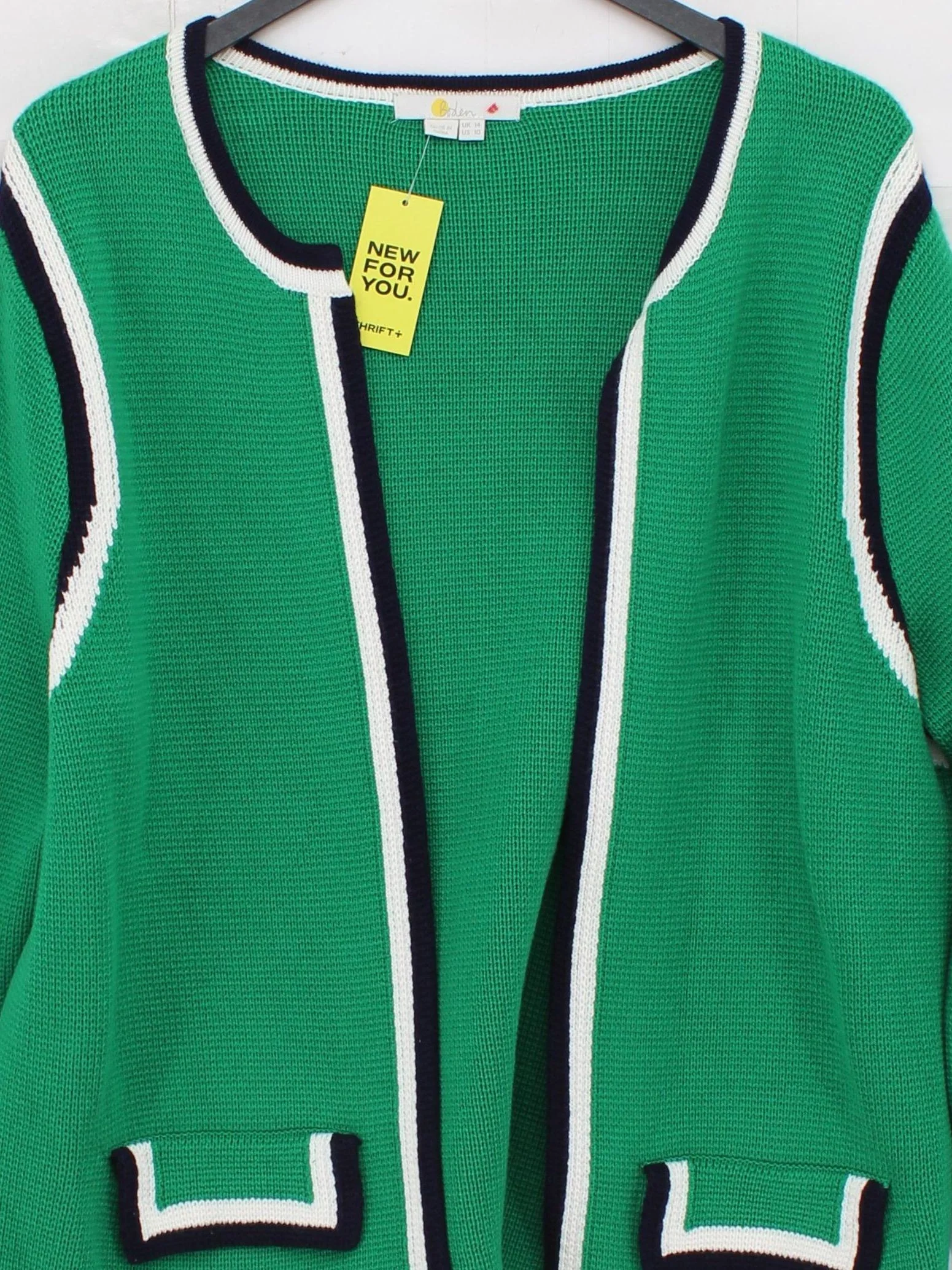 Boden Women's Cardigan UK 14 Green Cotton with Polyamide, Wool Cardigan - Image 3