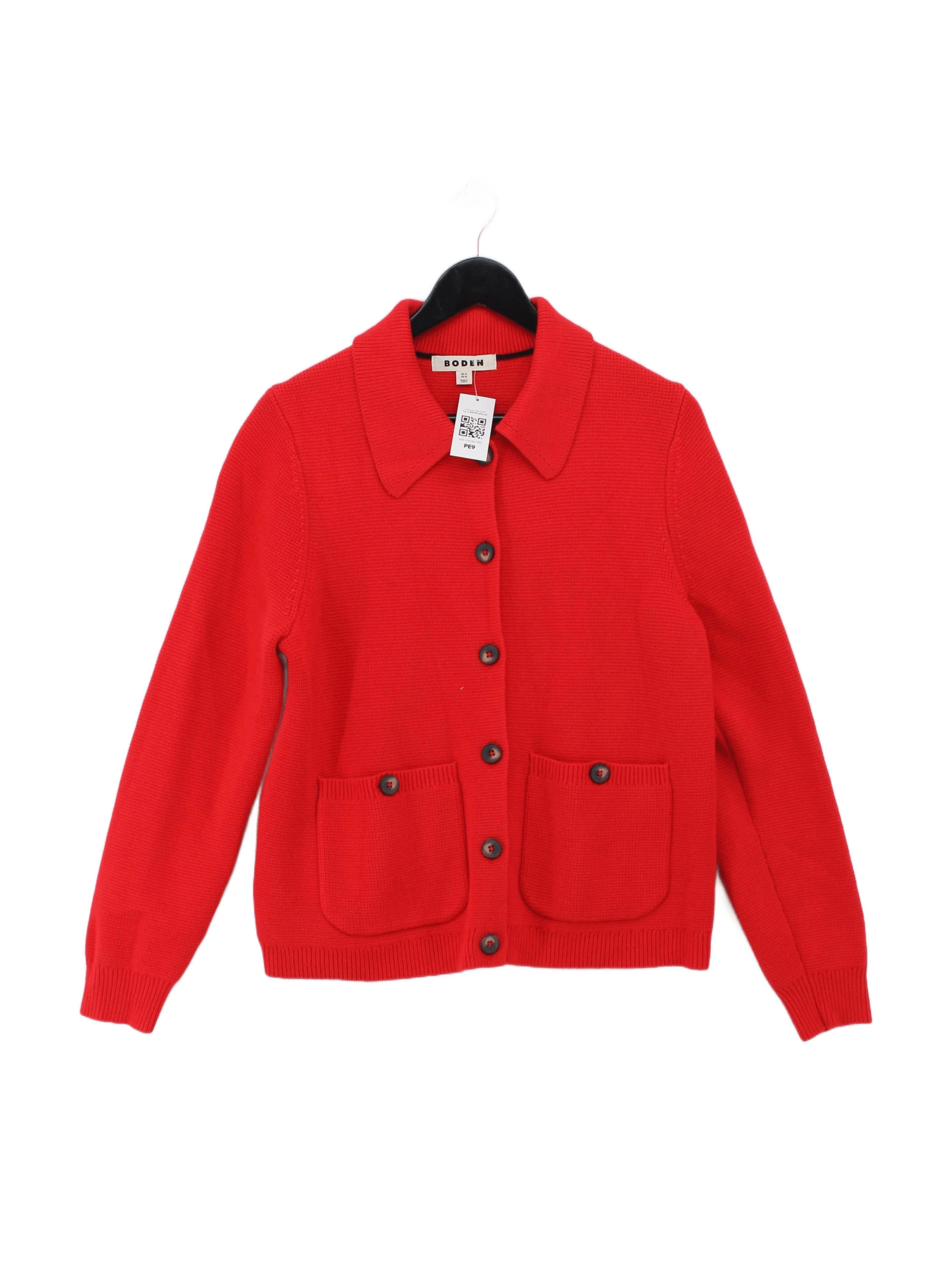 Boden Women's Cardigan UK 14 Red Cotton with Polyamide, Wool Collared Cardigan