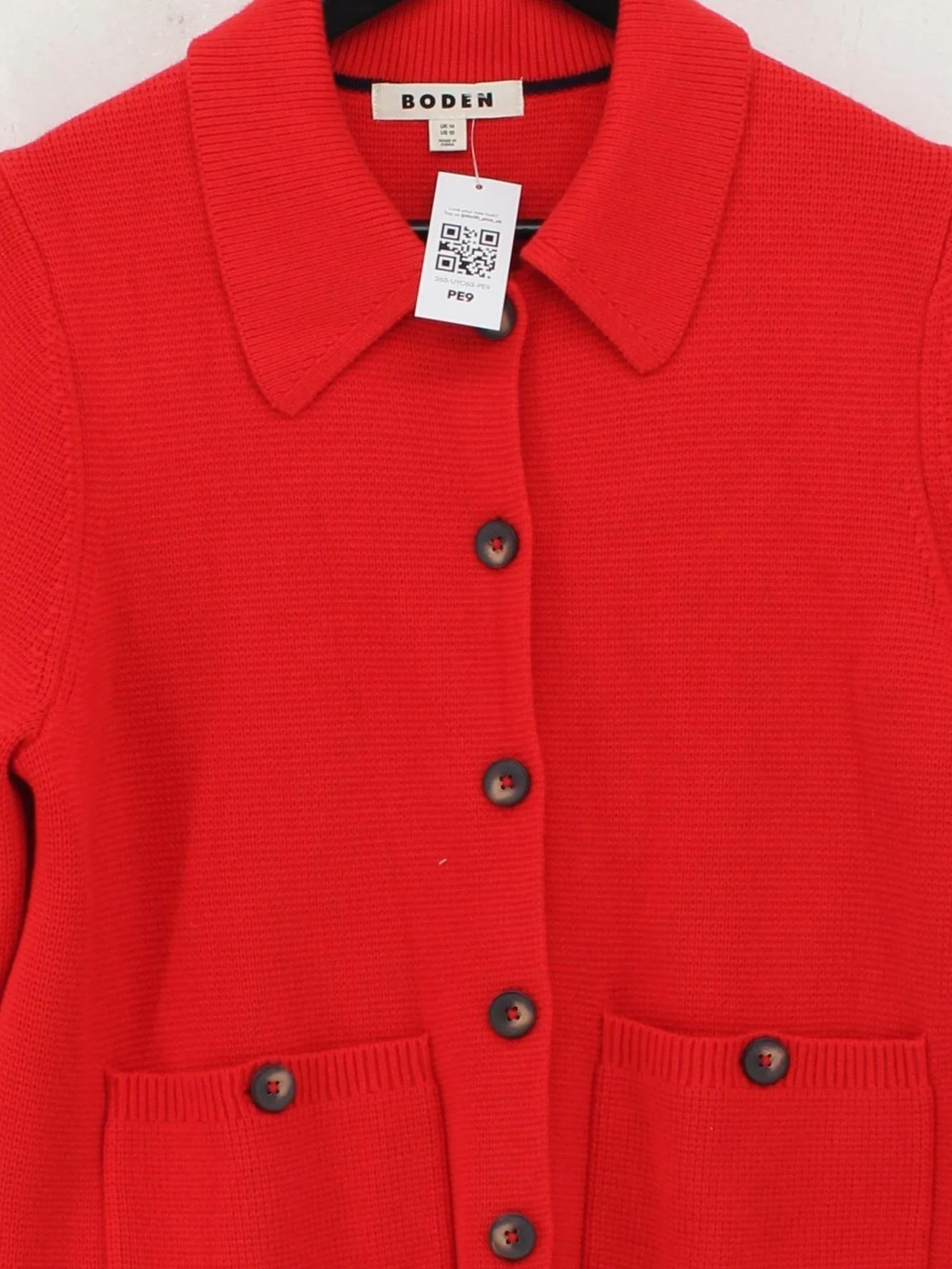 Boden Women's Cardigan UK 14 Red Cotton with Polyamide, Wool Collared Cardigan - Image 3