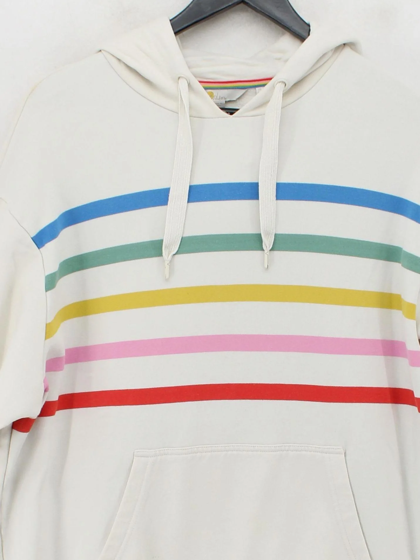 Boden Women's Hoodie UK 12 White Striped Cotton with Polyester Pullover - Image 3