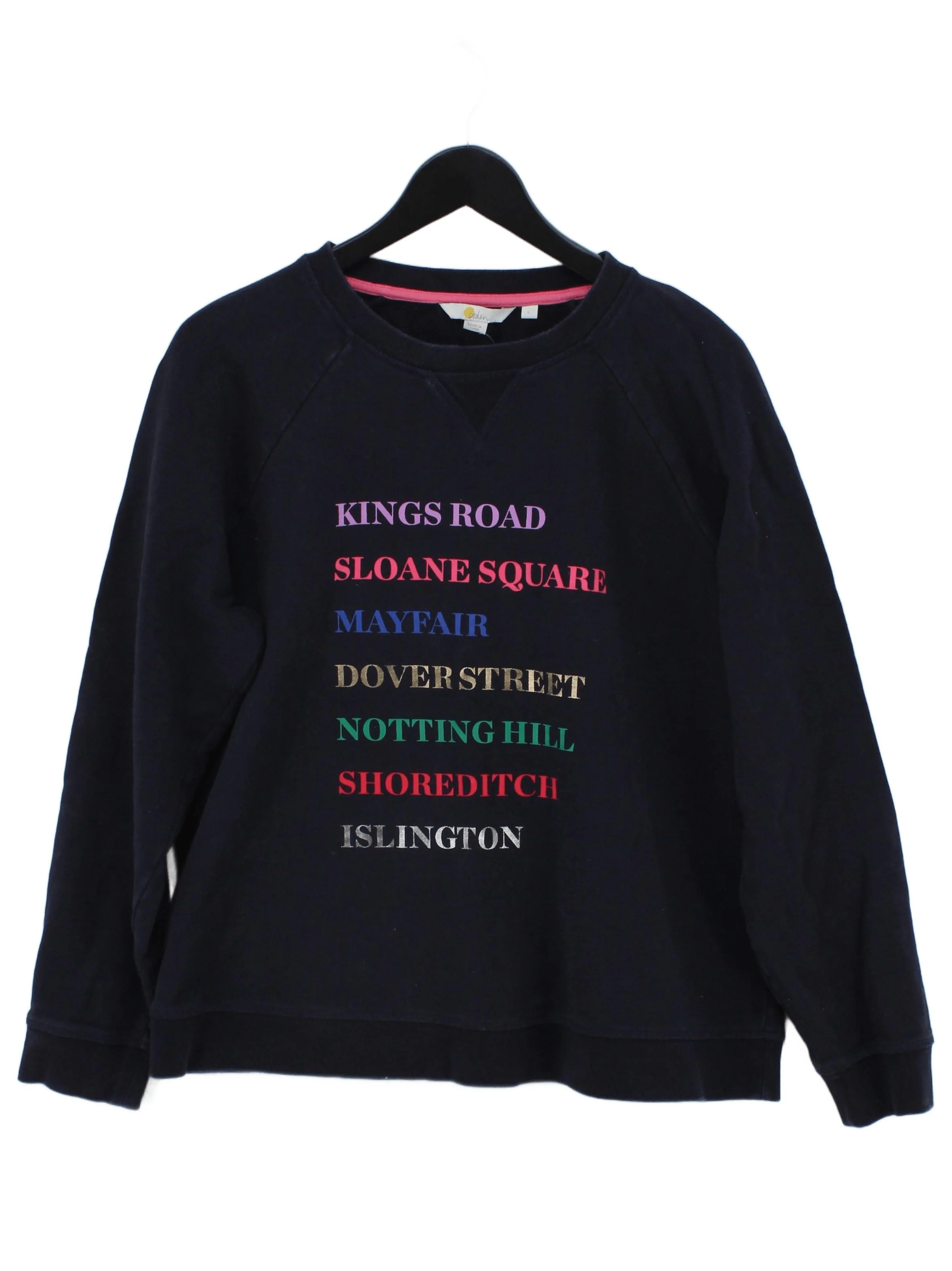 Boden Women's Jumper M Blue Graphic Cotton with Polyester Crew Neck Pullover