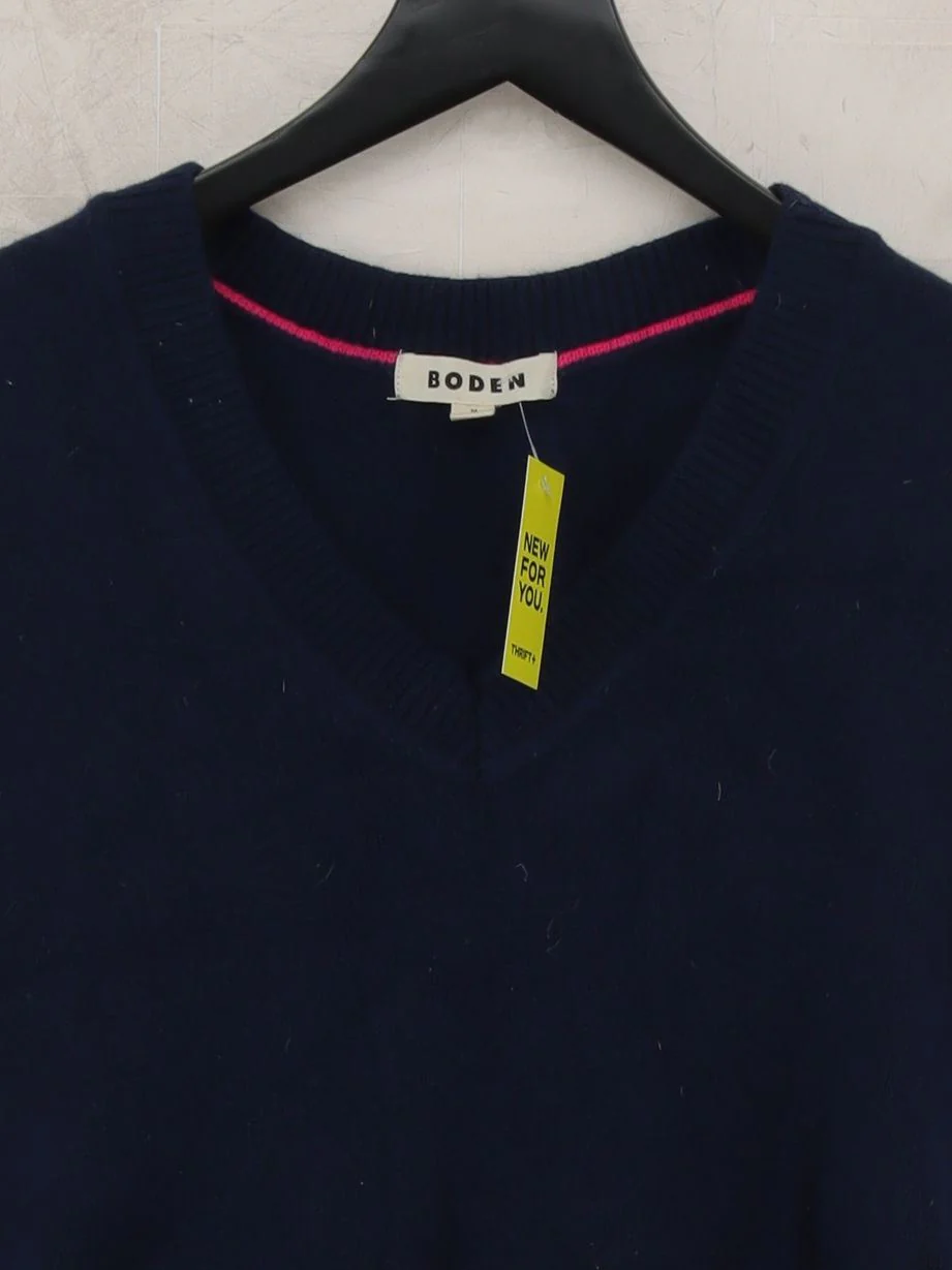 Boden Women's Jumper M Blue Striped 100% Wool V-Neck Vest - Image 3