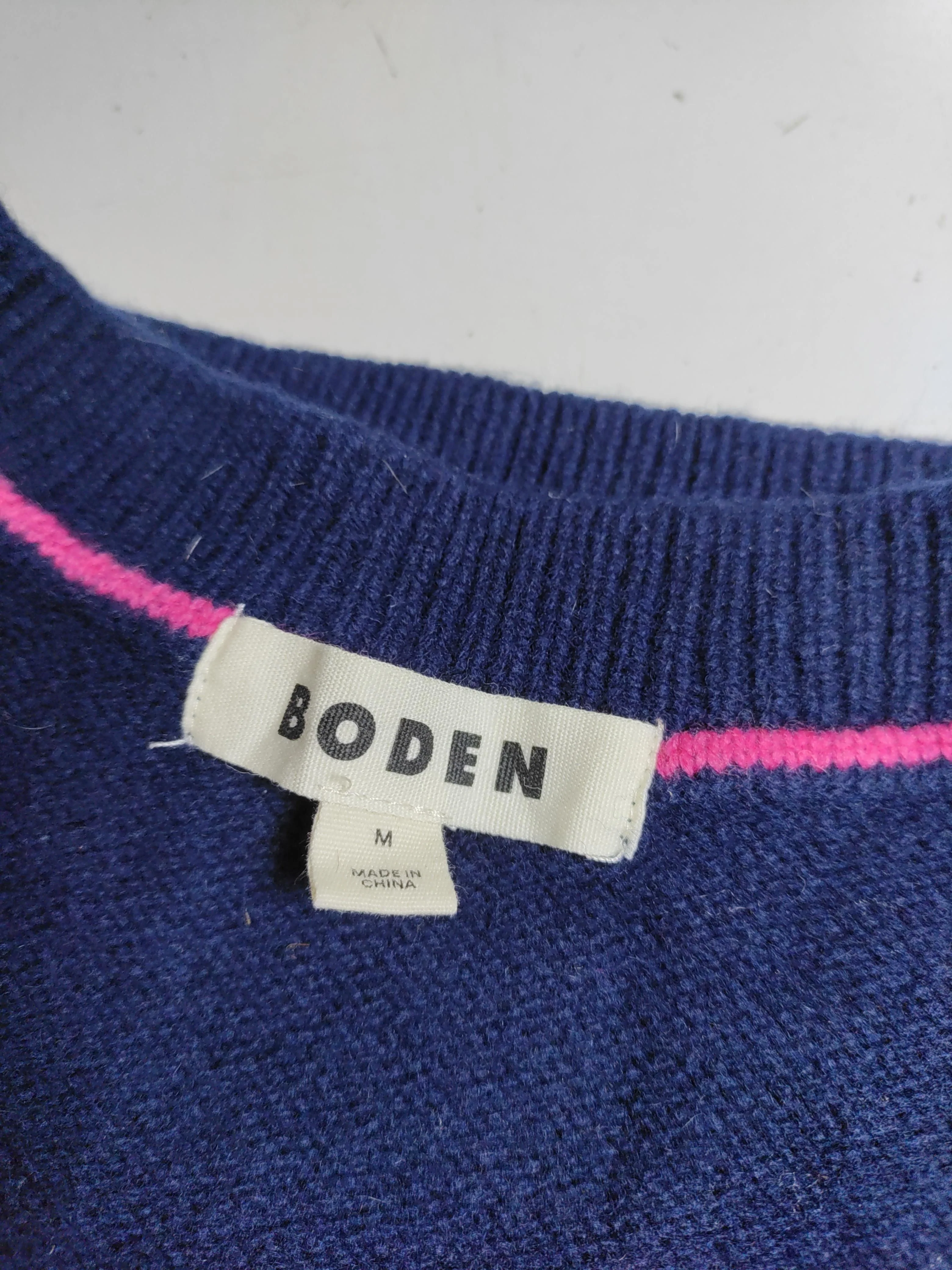 Boden Women's Jumper M Blue Striped 100% Wool V-Neck Vest - Image 6