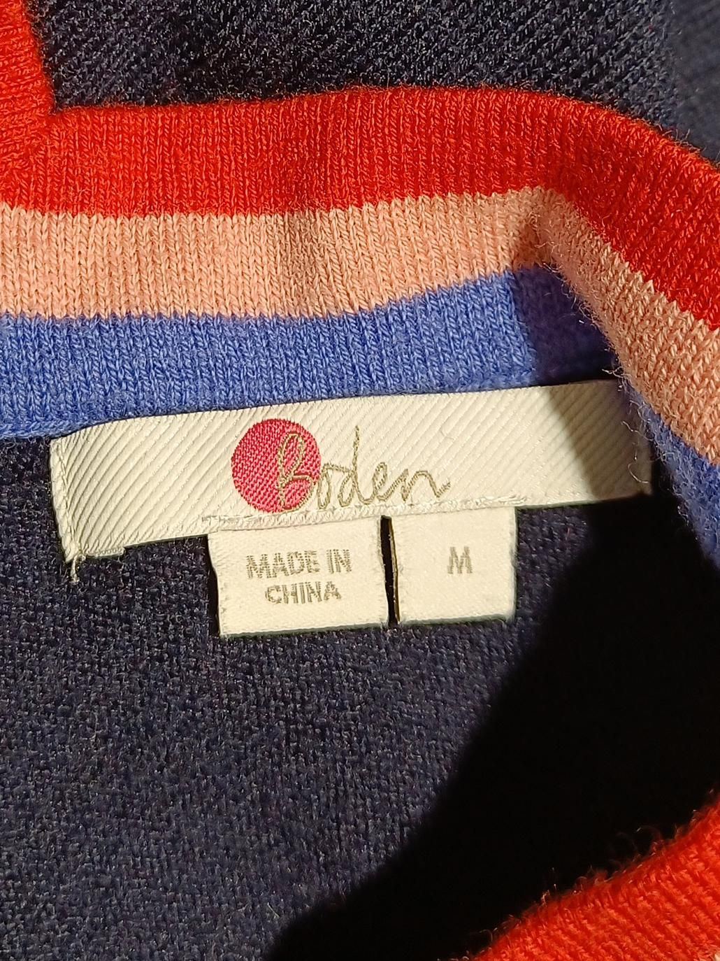 Boden Women's Jumper M Blue Striped Wool with Cotton V-Neck Pullover - Image 6