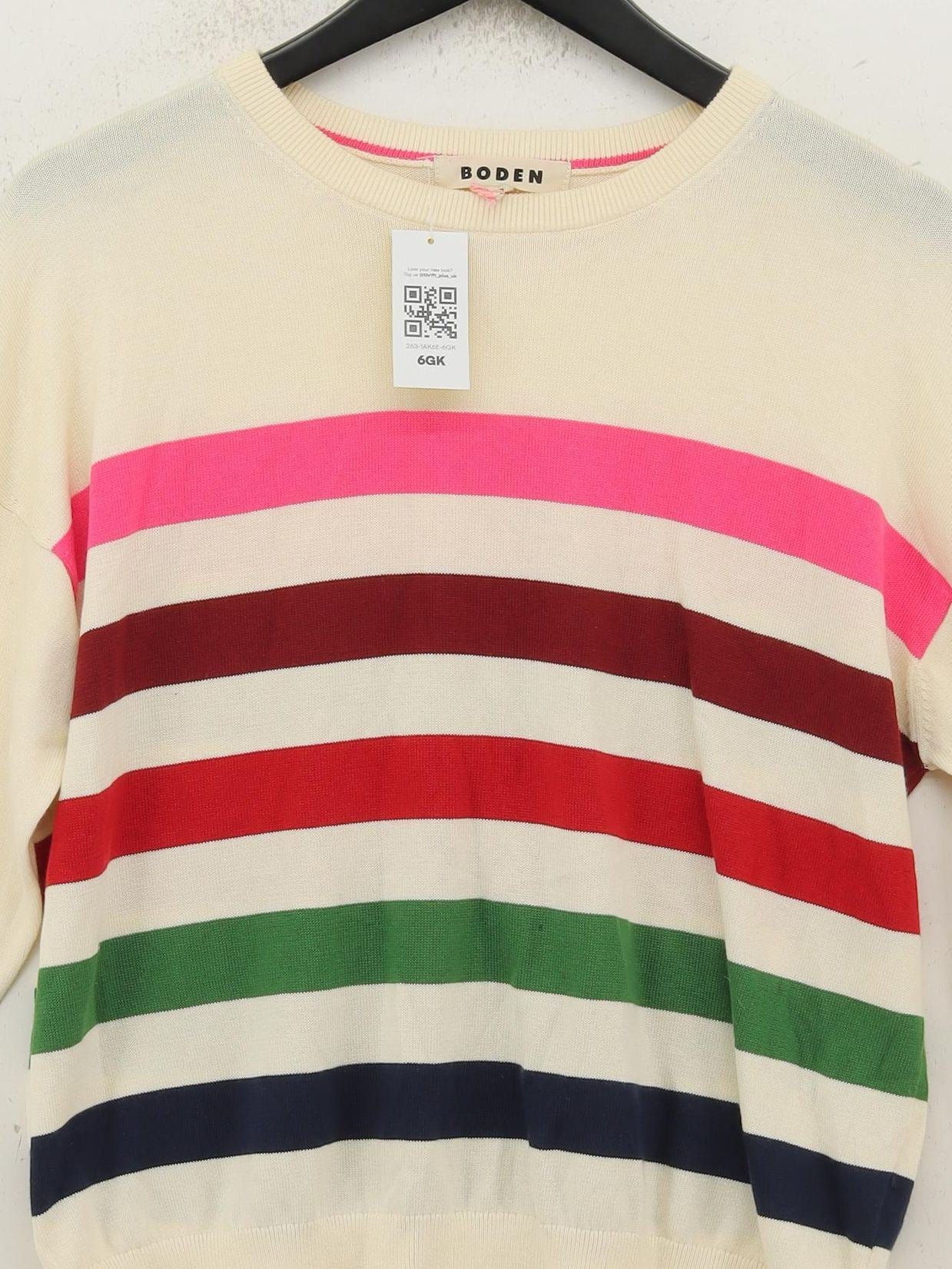 Boden Women's Jumper M Cream Striped 100% Other Crew Neck Pullover - Image 3