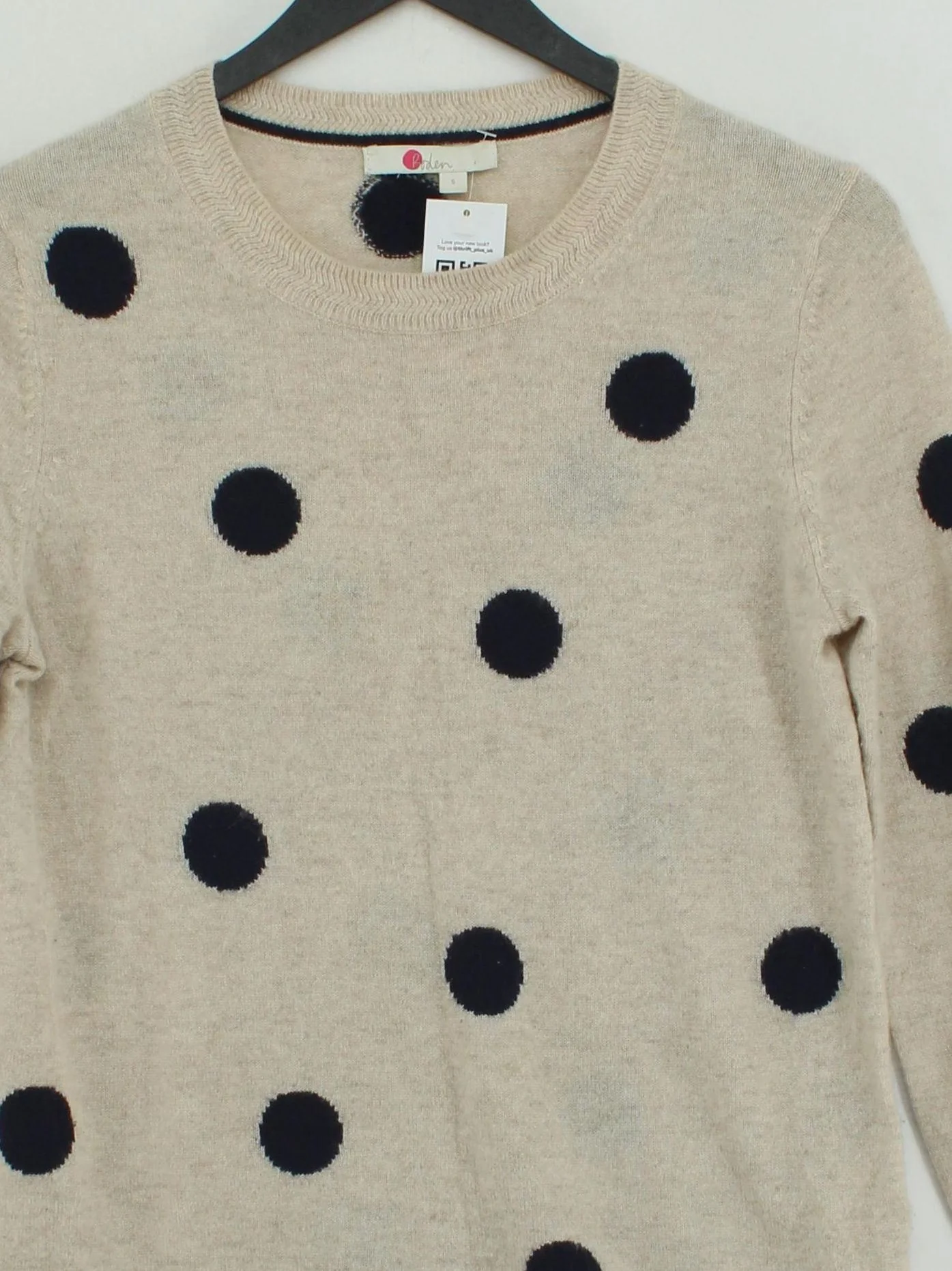 Boden Women's Jumper S Cream Polkadot 100% Cashmere Round Neck Pullover - Image 3