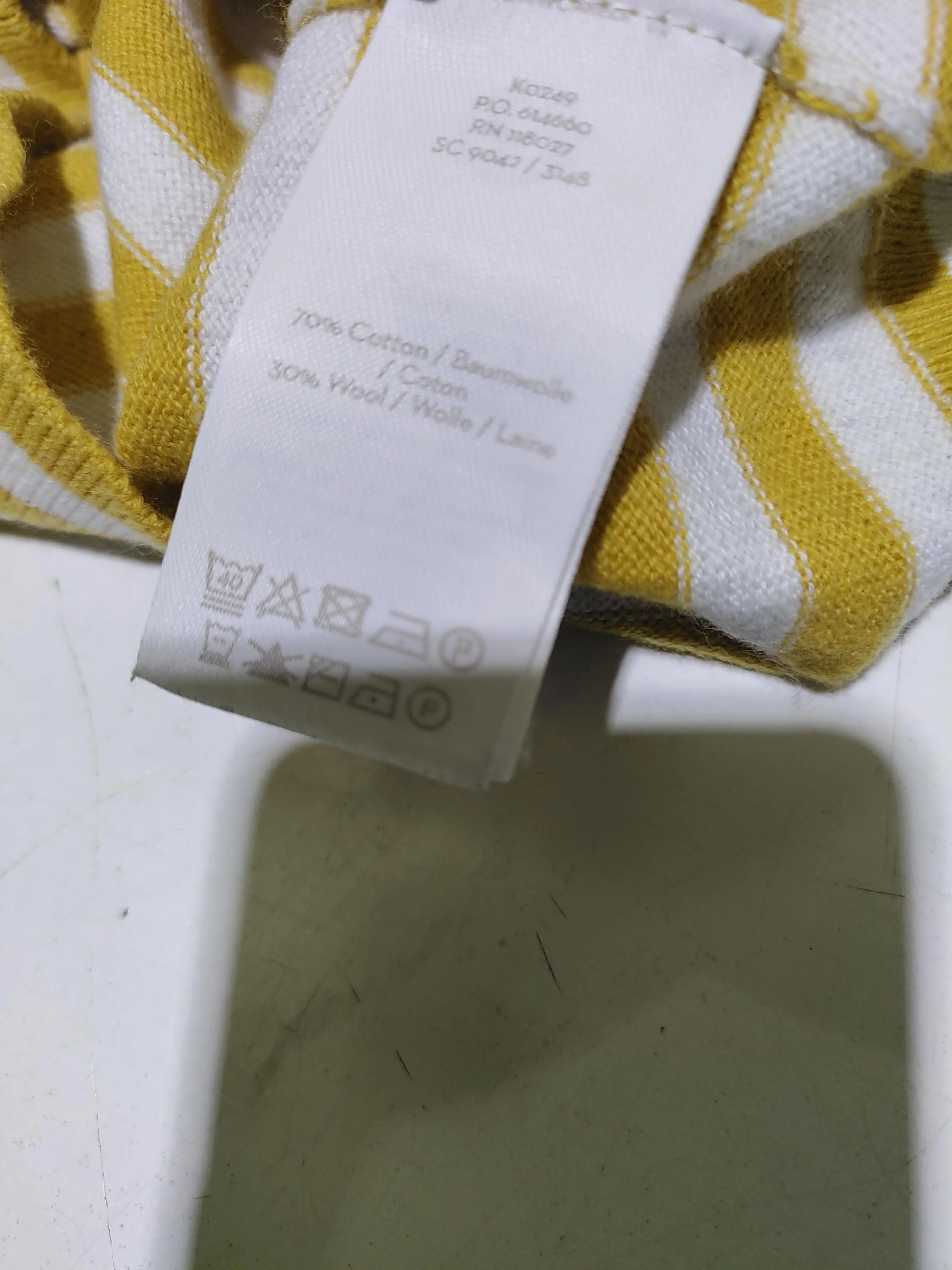 Boden Women's Jumper UK 10 Yellow Striped Cotton with Wool V-Neck Pullover - Image 6