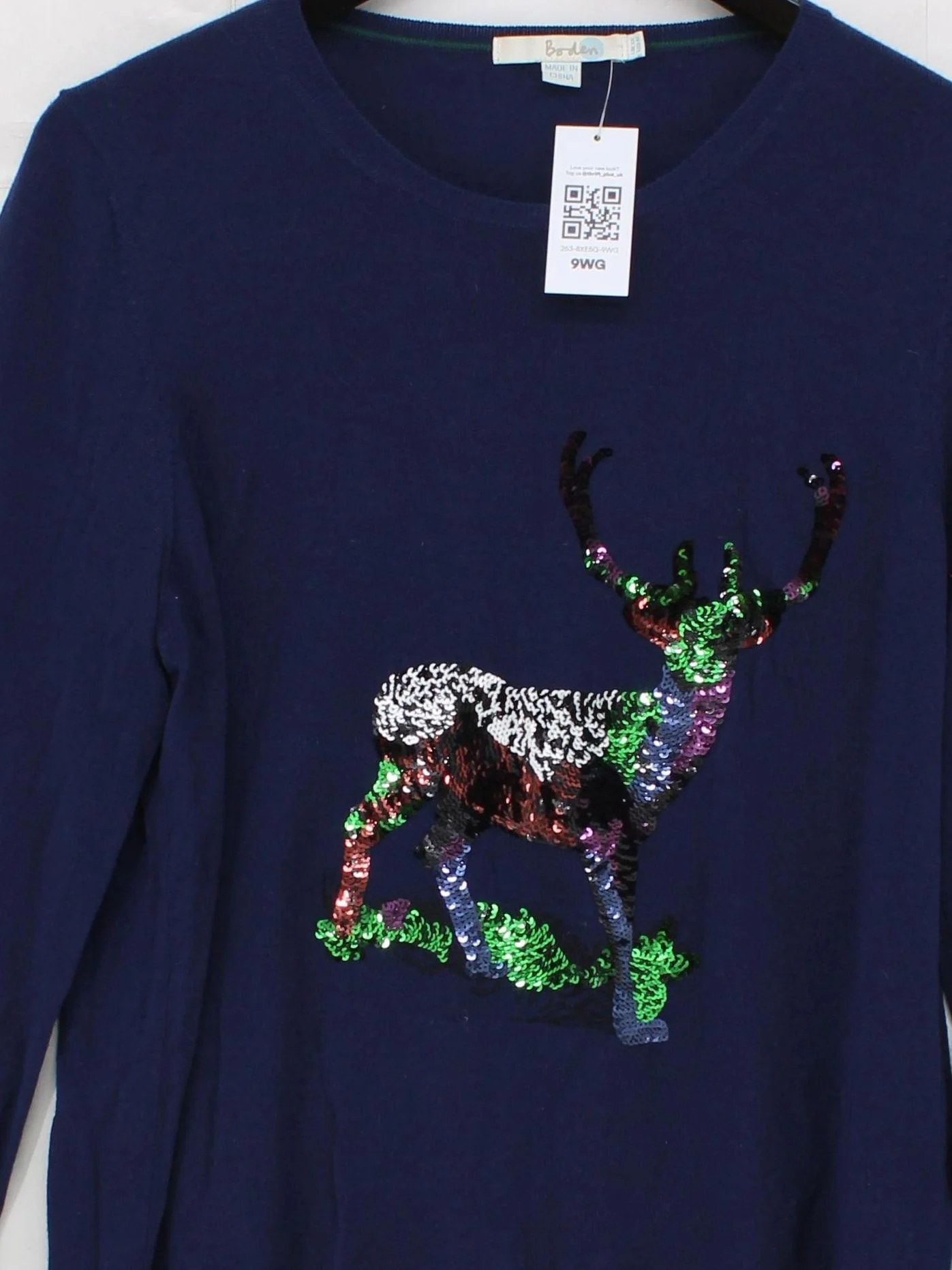 Boden Women's Jumper UK 12 Blue Graphic 100% Wool Round Neck Pullover - Image 3