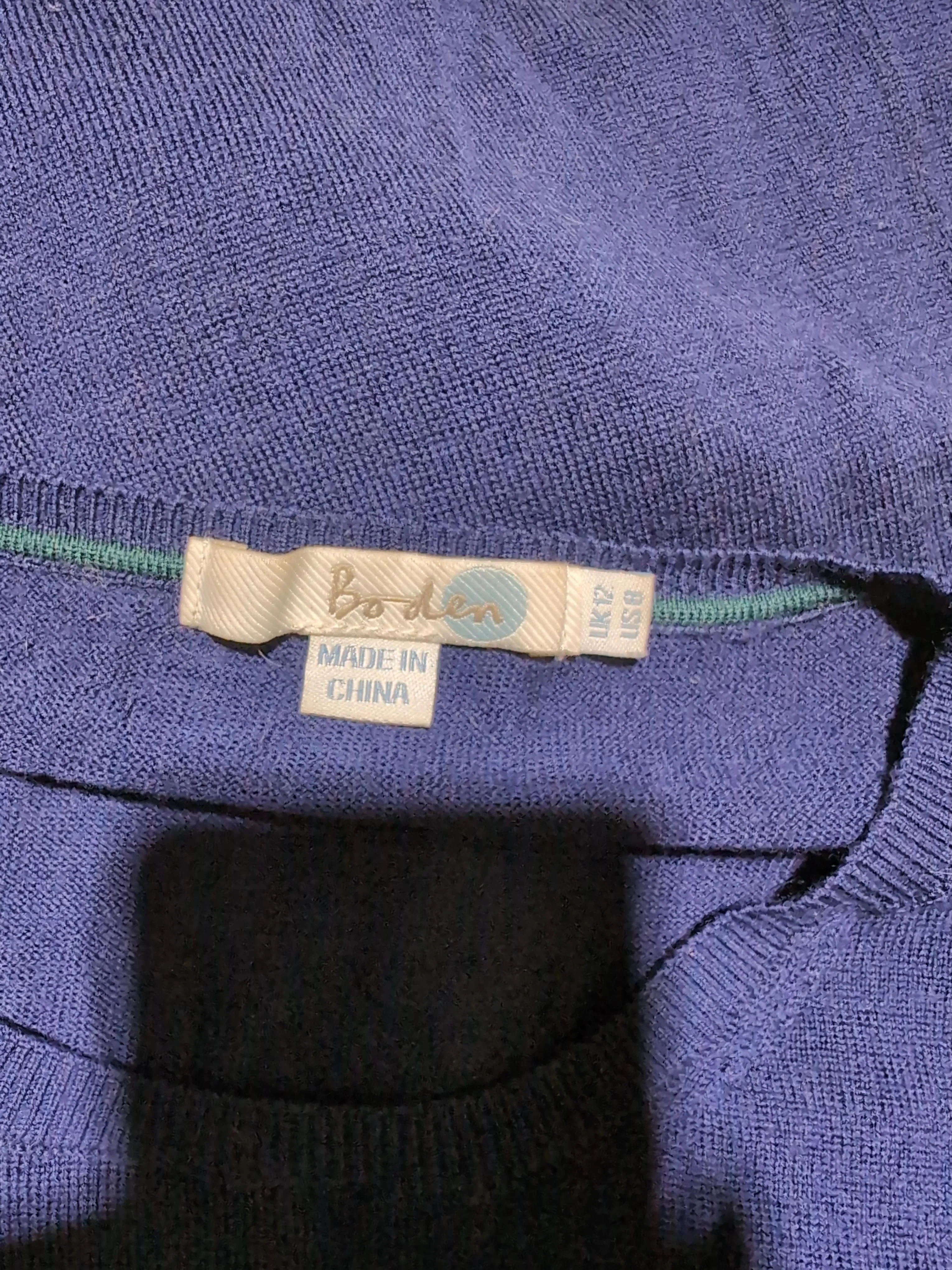 Boden Women's Jumper UK 12 Blue Graphic 100% Wool Round Neck Pullover - Image 5